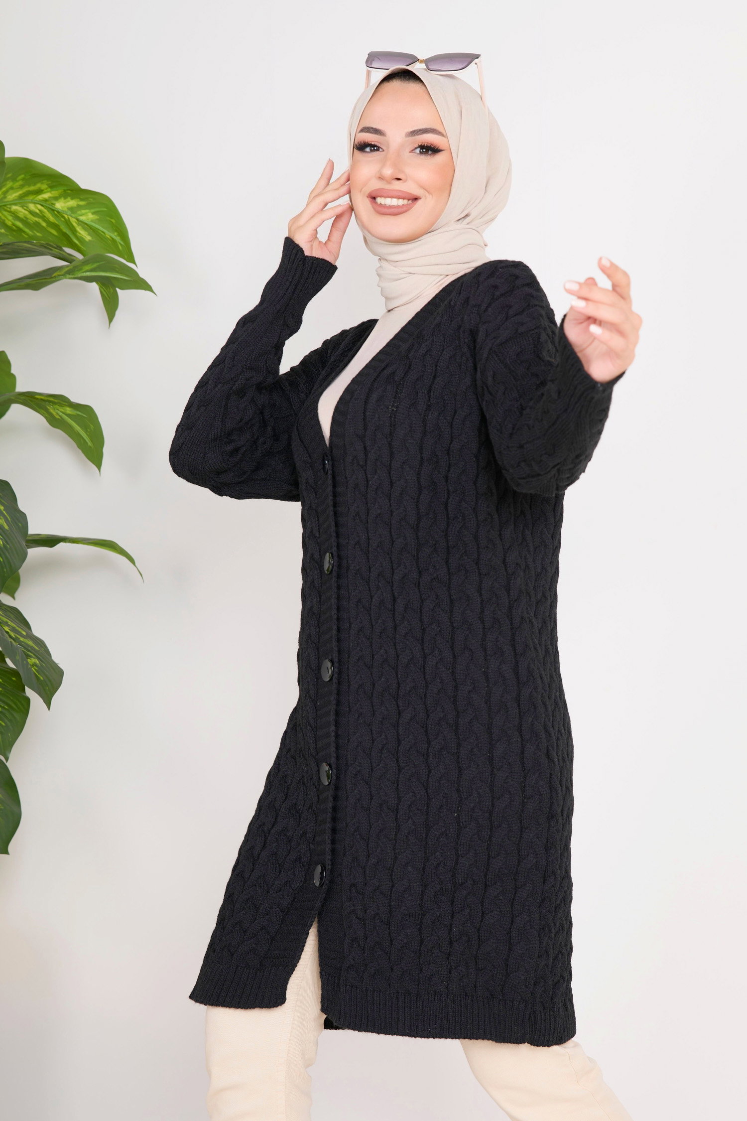23093-SIYAH Triko Hırka - 1