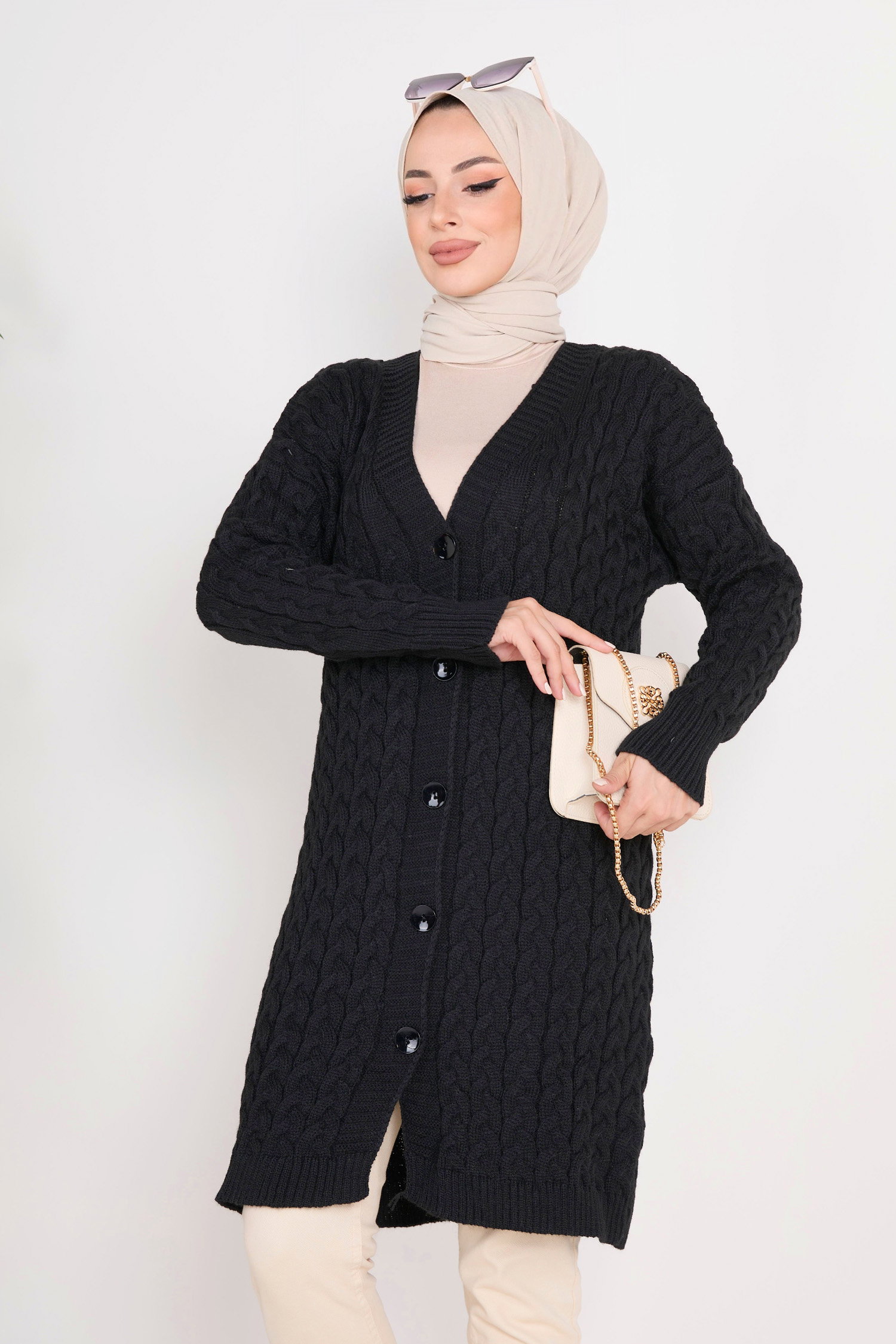 23093-SIYAH Triko Hırka - 3