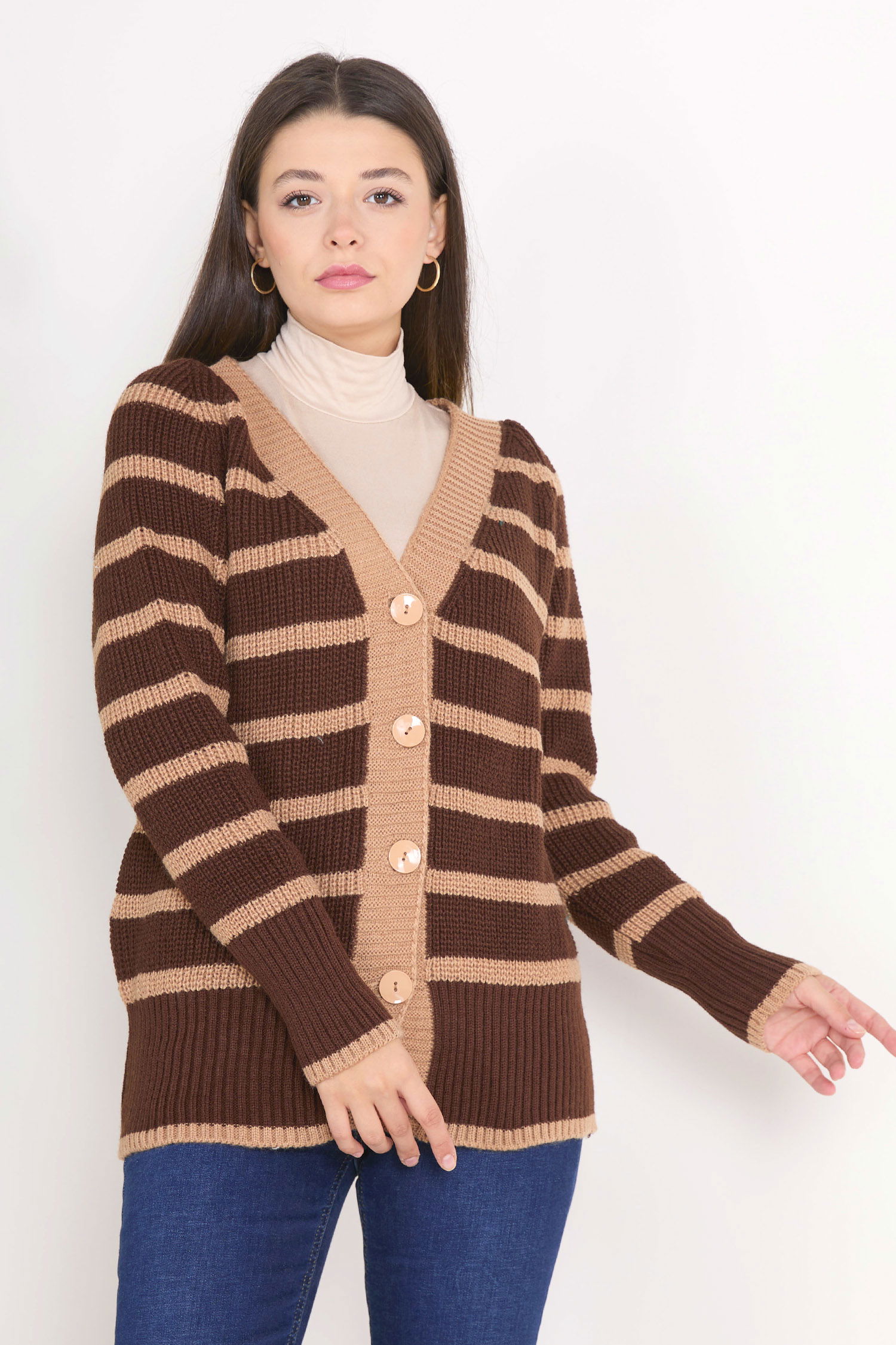 23095-KAHVE Triko Hırka - 3