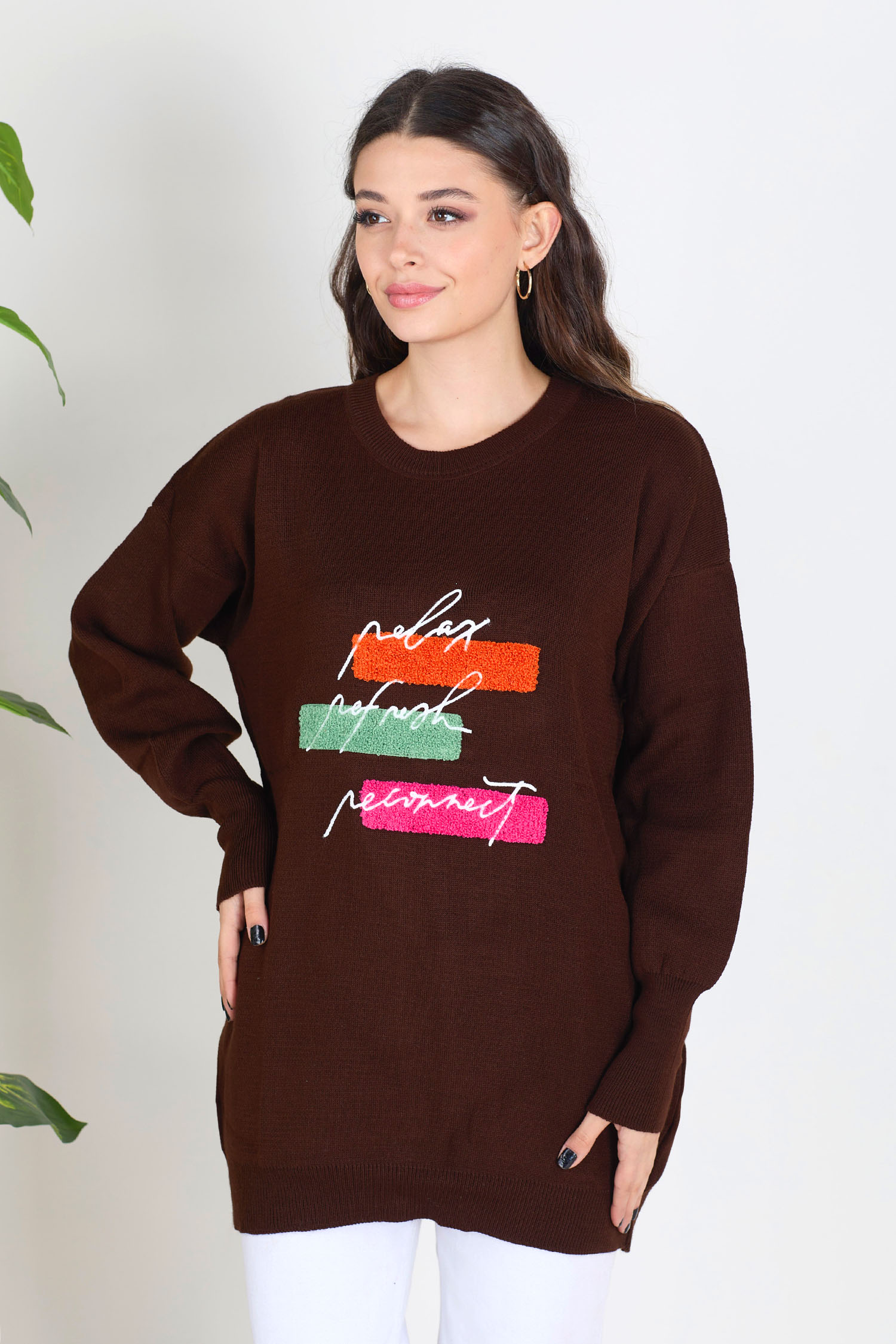 23096-KAHVE Triko Kazak - 1