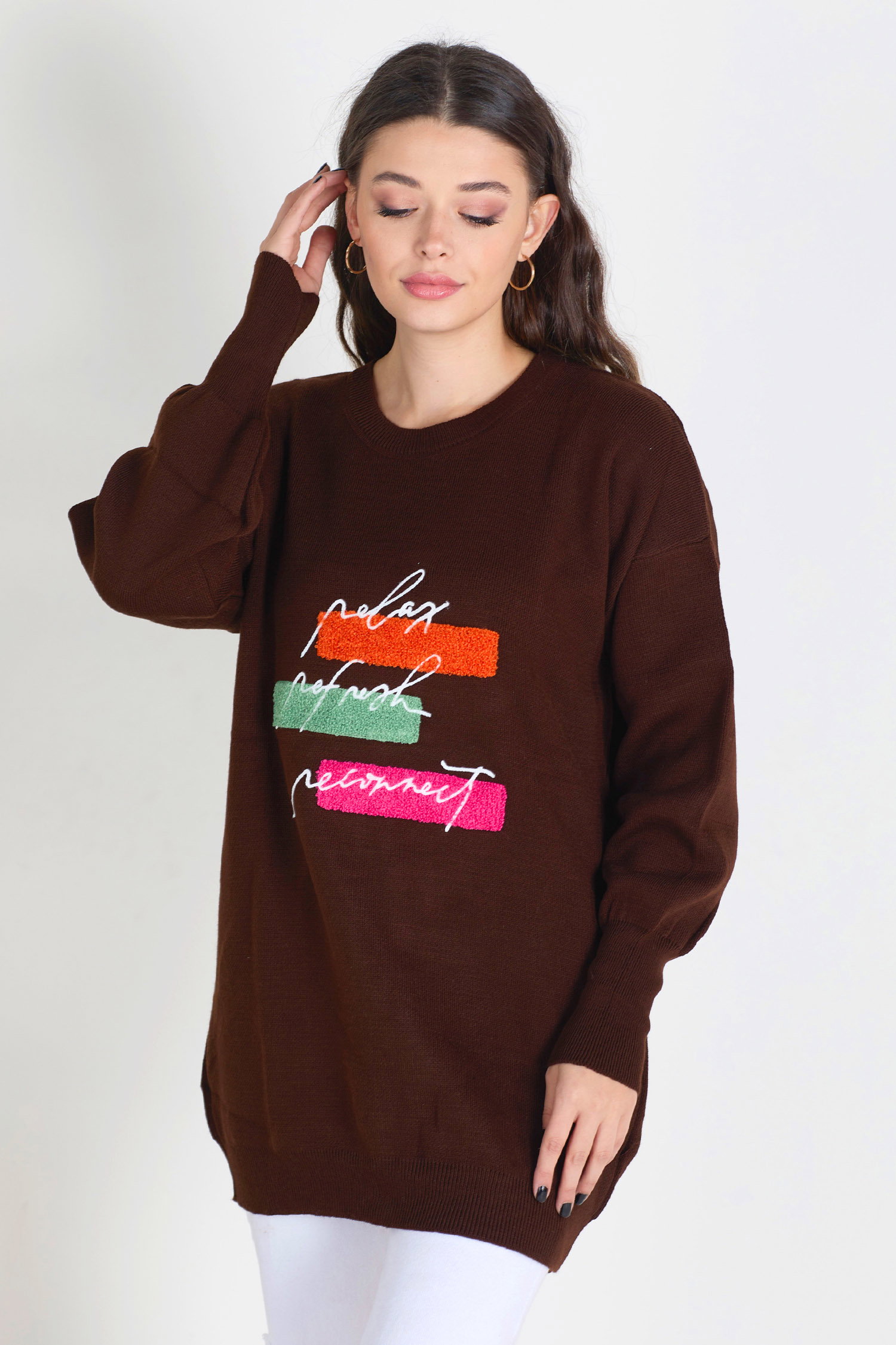 23096-KAHVE Triko Kazak - 2