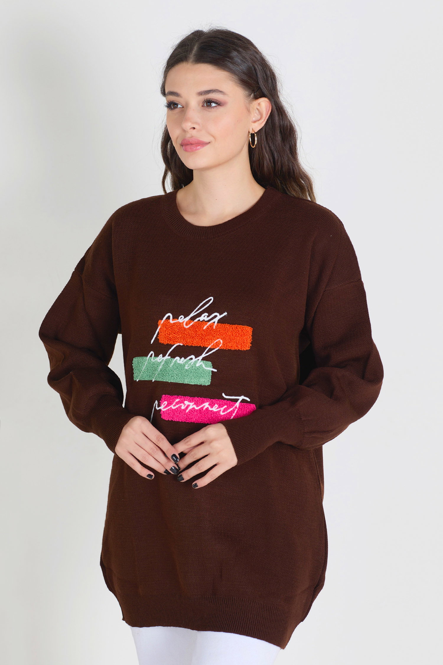 23096-KAHVE Triko Kazak - 3