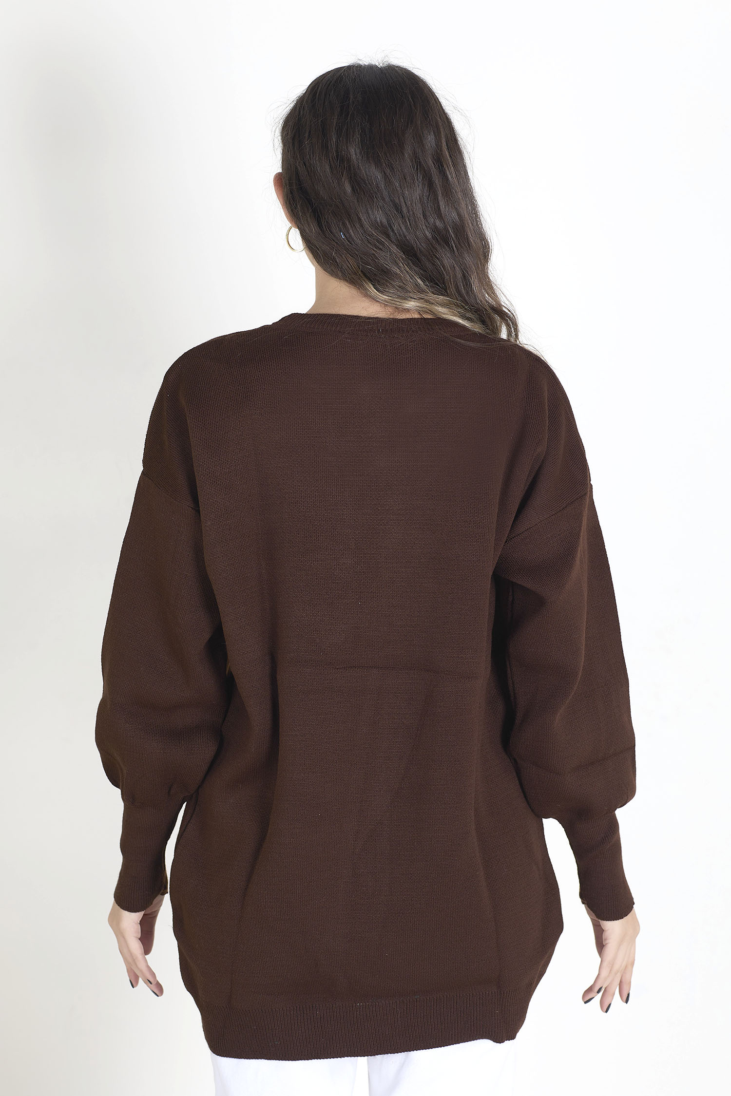 23096-KAHVE Triko Kazak - 6