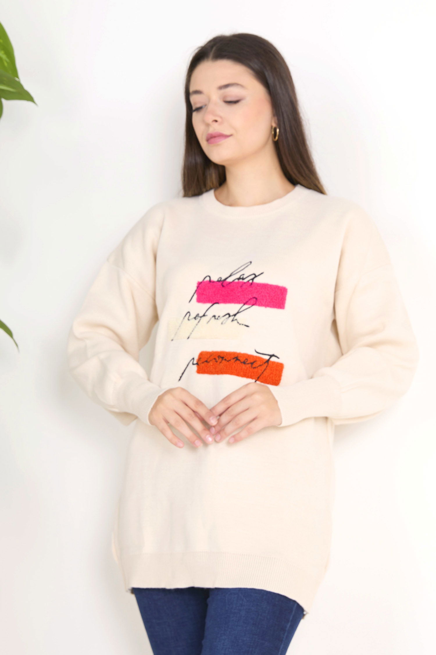 23096-KREM Triko Kazak - 2