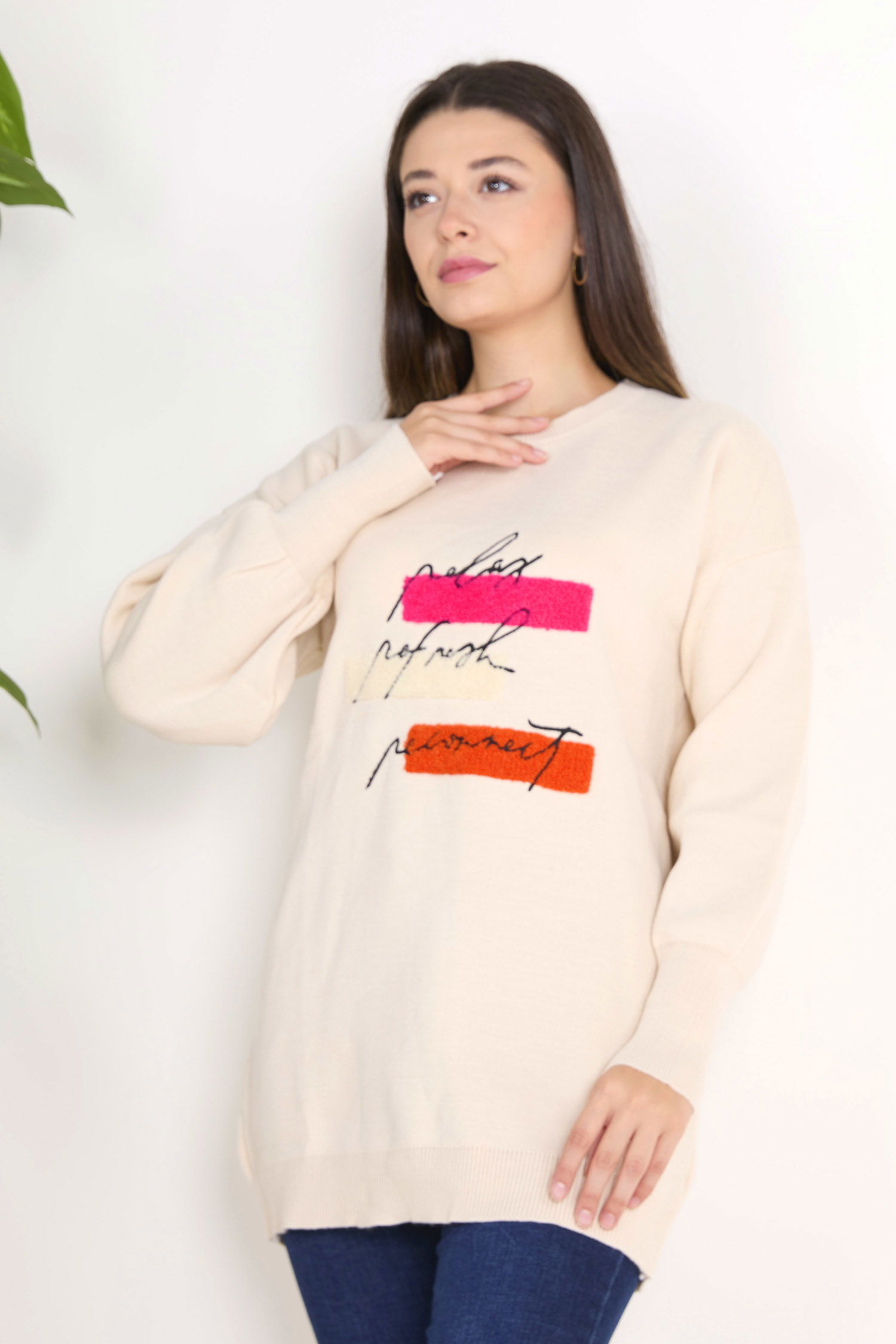 23096-KREM Triko Kazak - 3