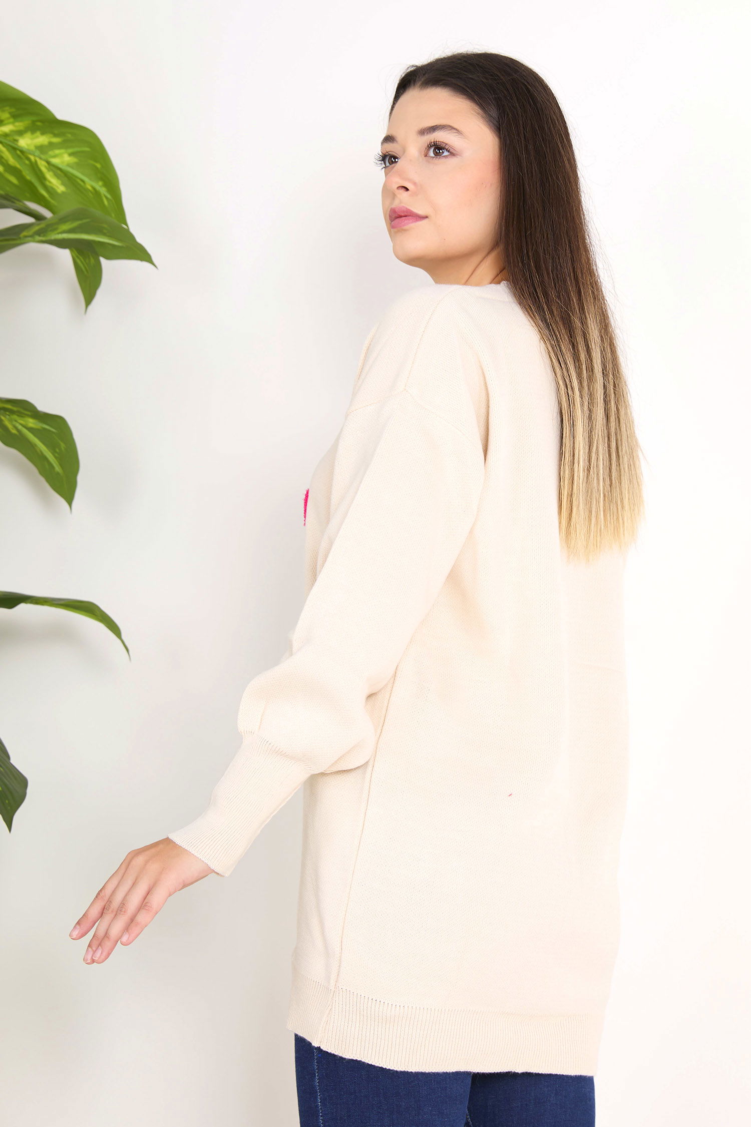 23096-KREM Triko Kazak - 5