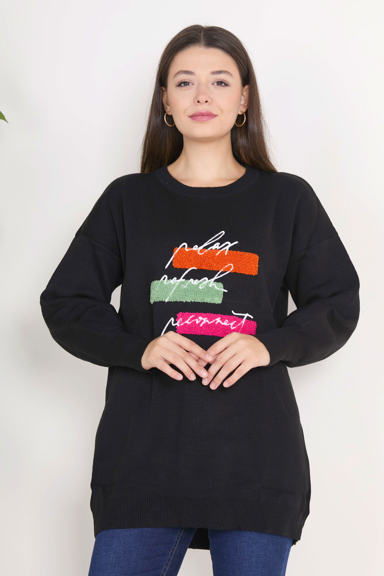 23096-SIYAH Triko Kazak - 2