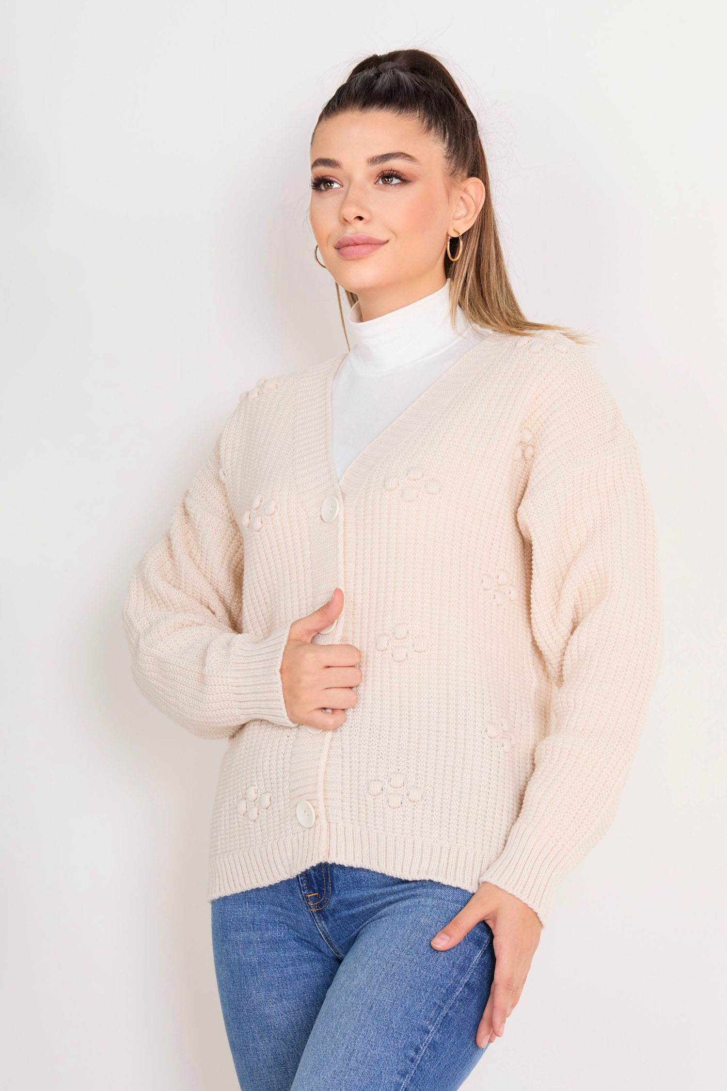 Triko Hırka Krem - 23097 - 1