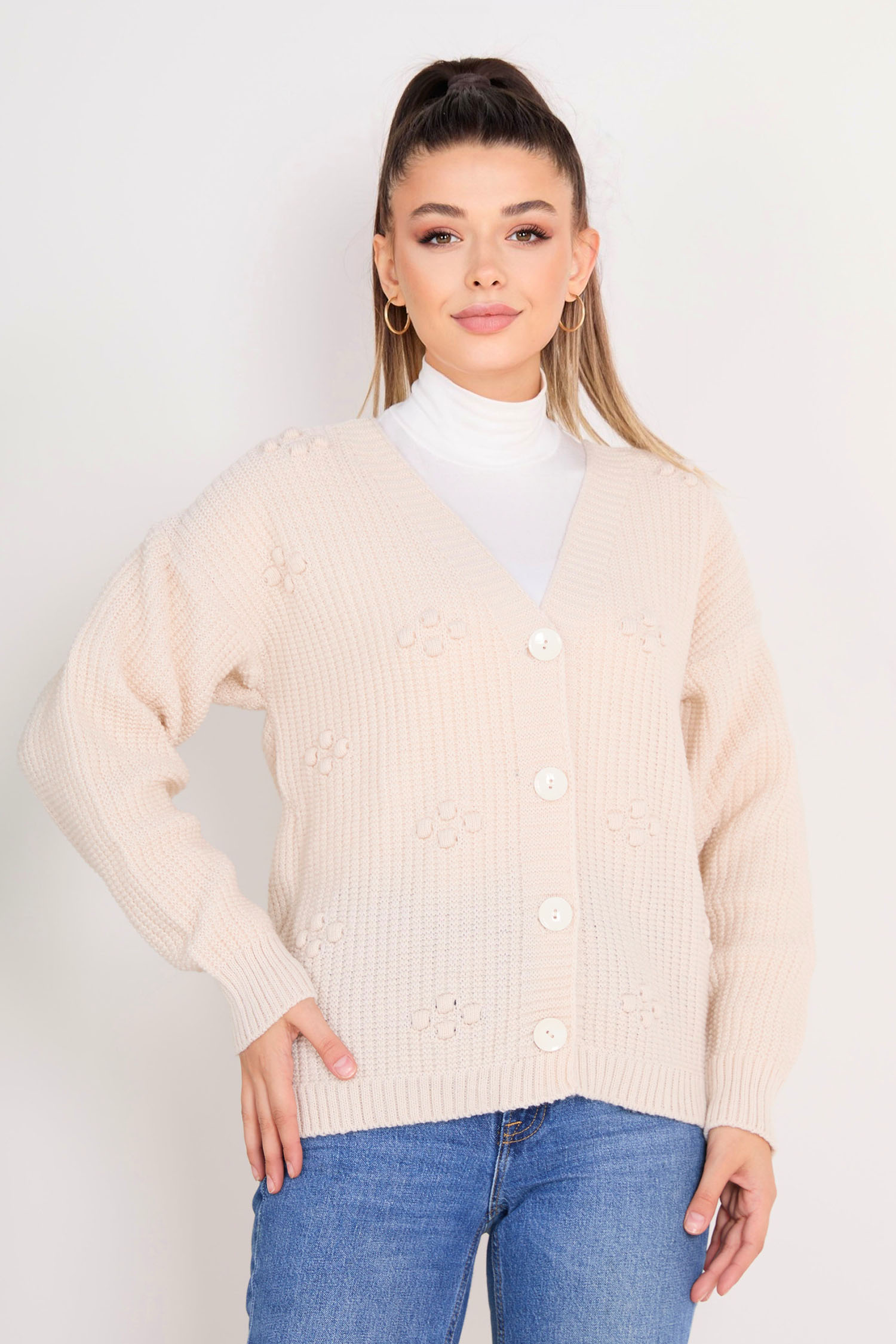 Triko Hırka Krem - 23097 - 2