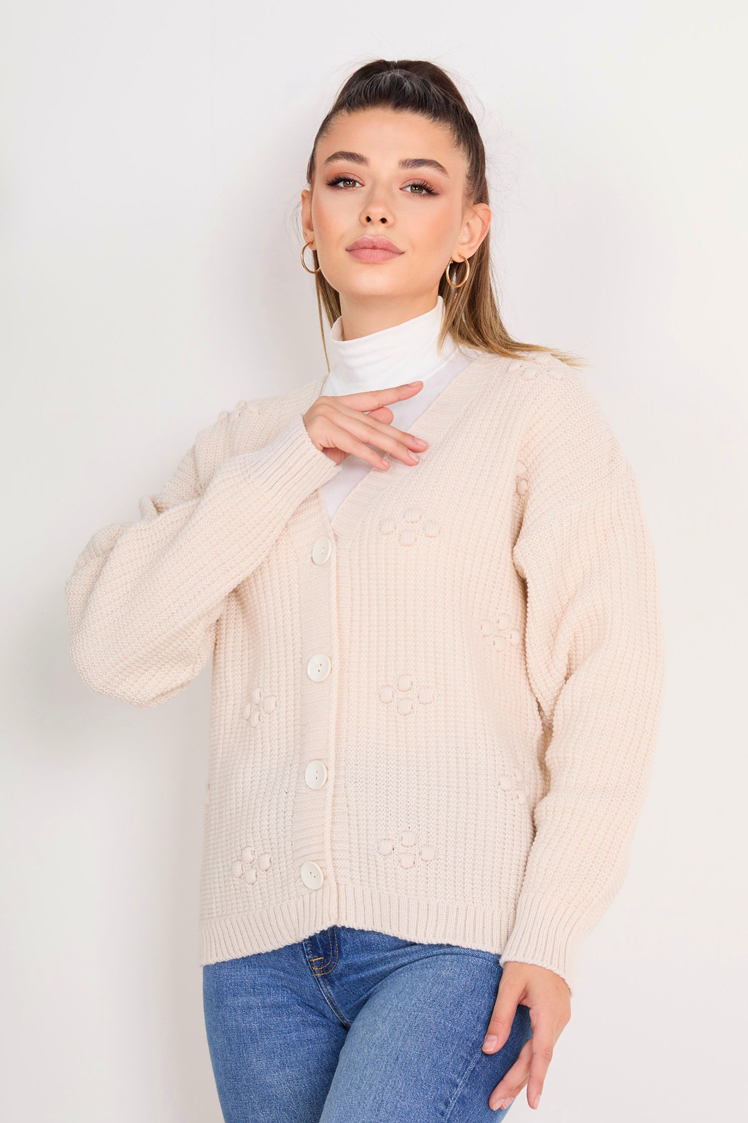 Triko Hırka Krem - 23097 - 4