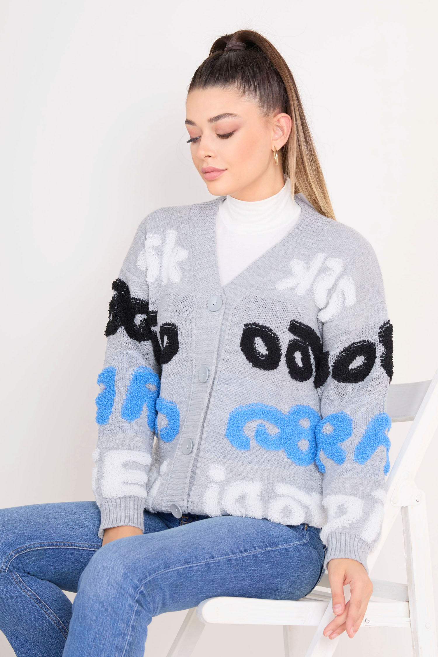 23098-GRI Triko Hırka - 1