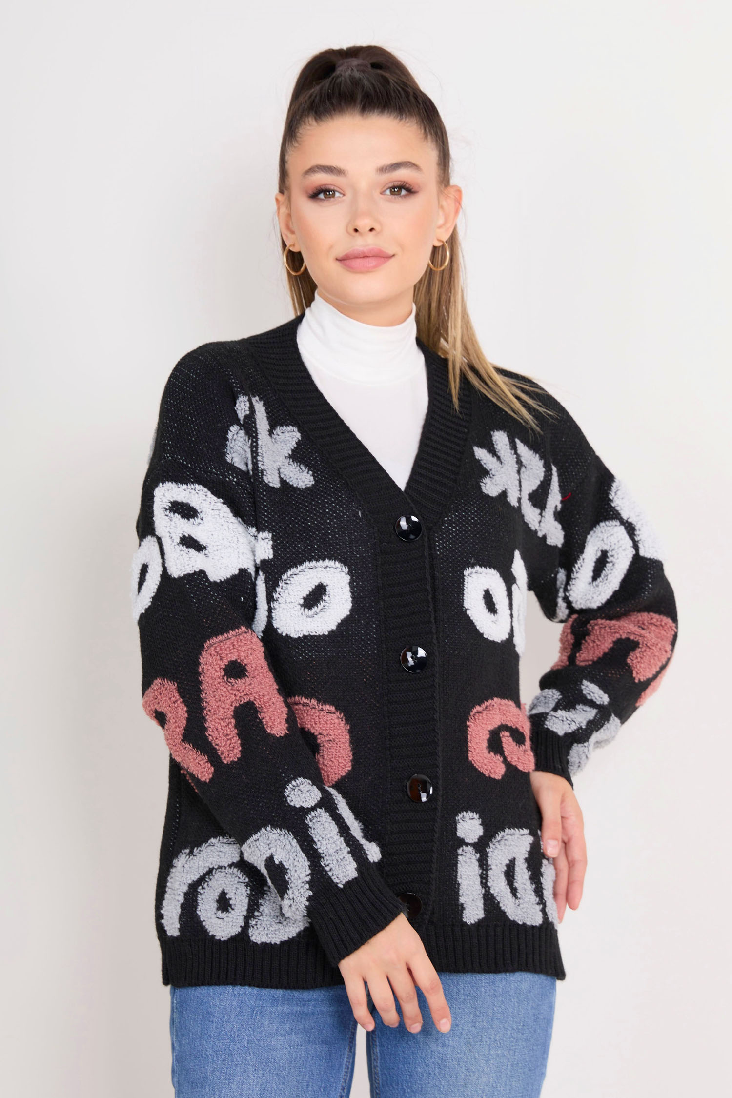 23098-SIYAH Triko Hırka - 4