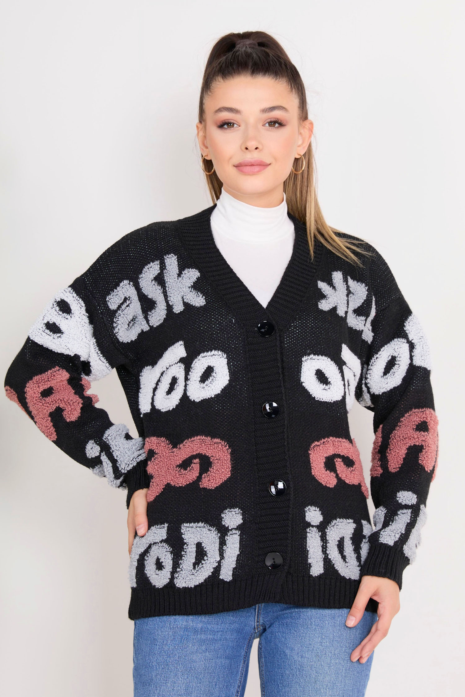 23098-SIYAH Triko Hırka - 3