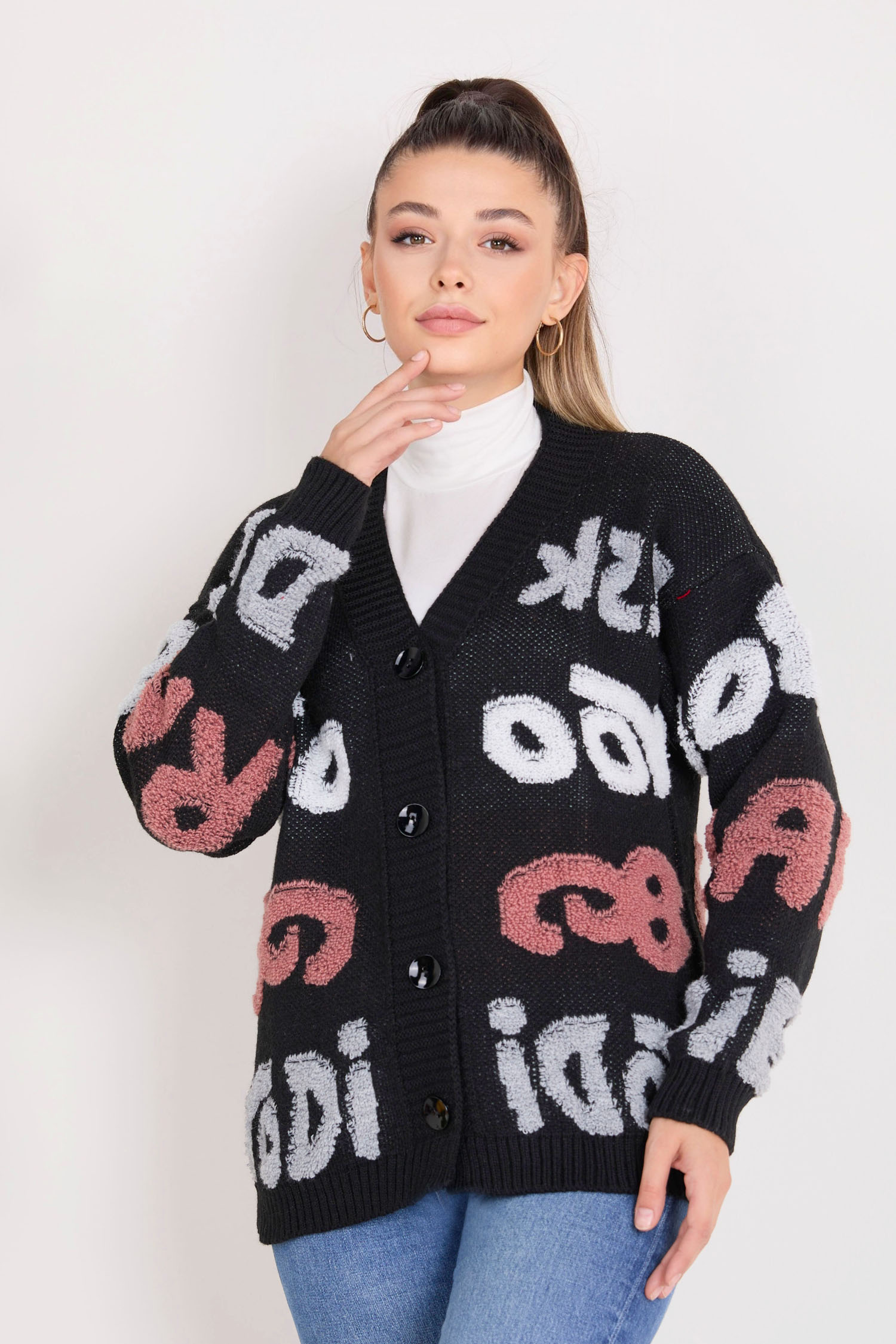 23098-SIYAH Triko Hırka - 1