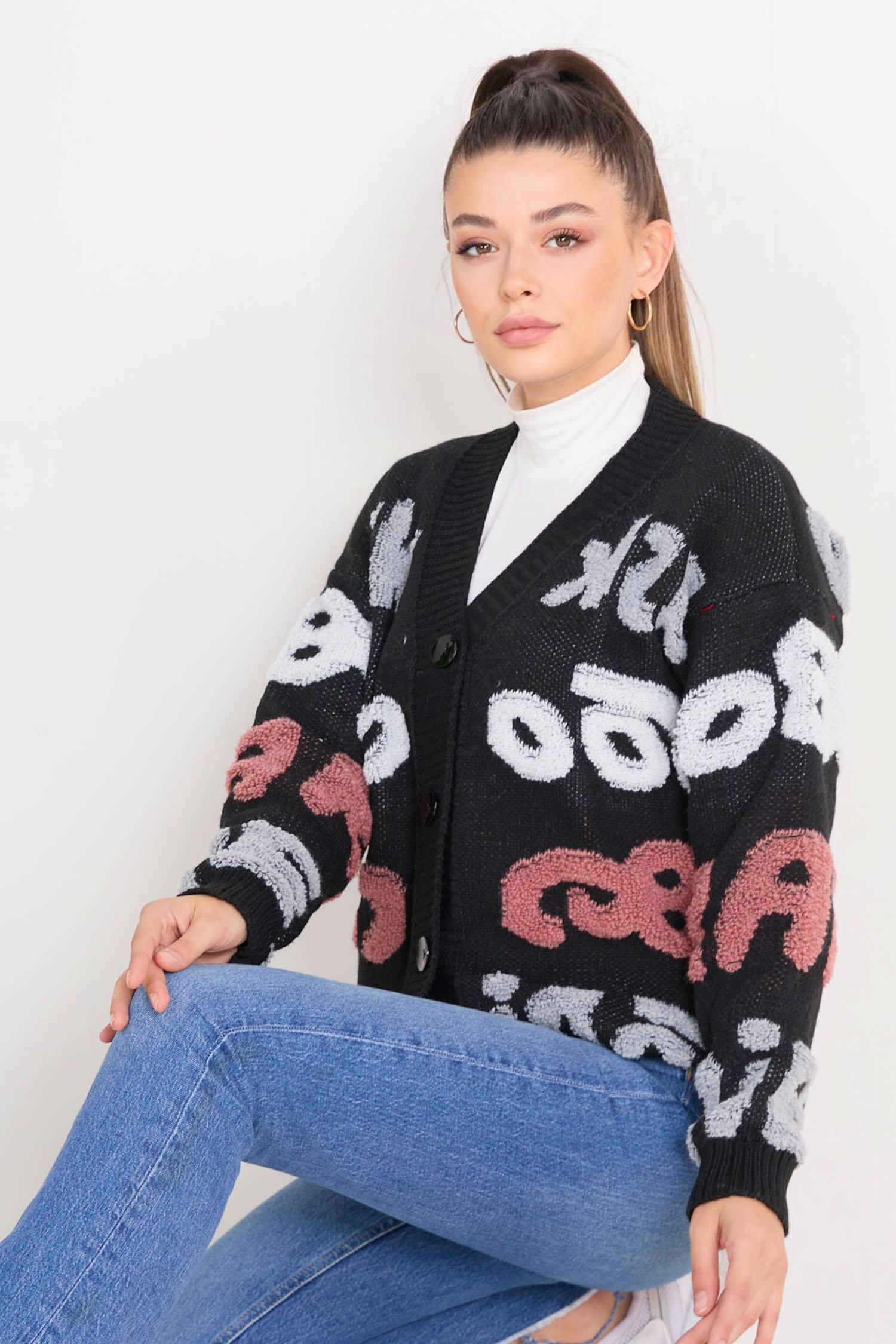 23098-SIYAH Triko Hırka - 2