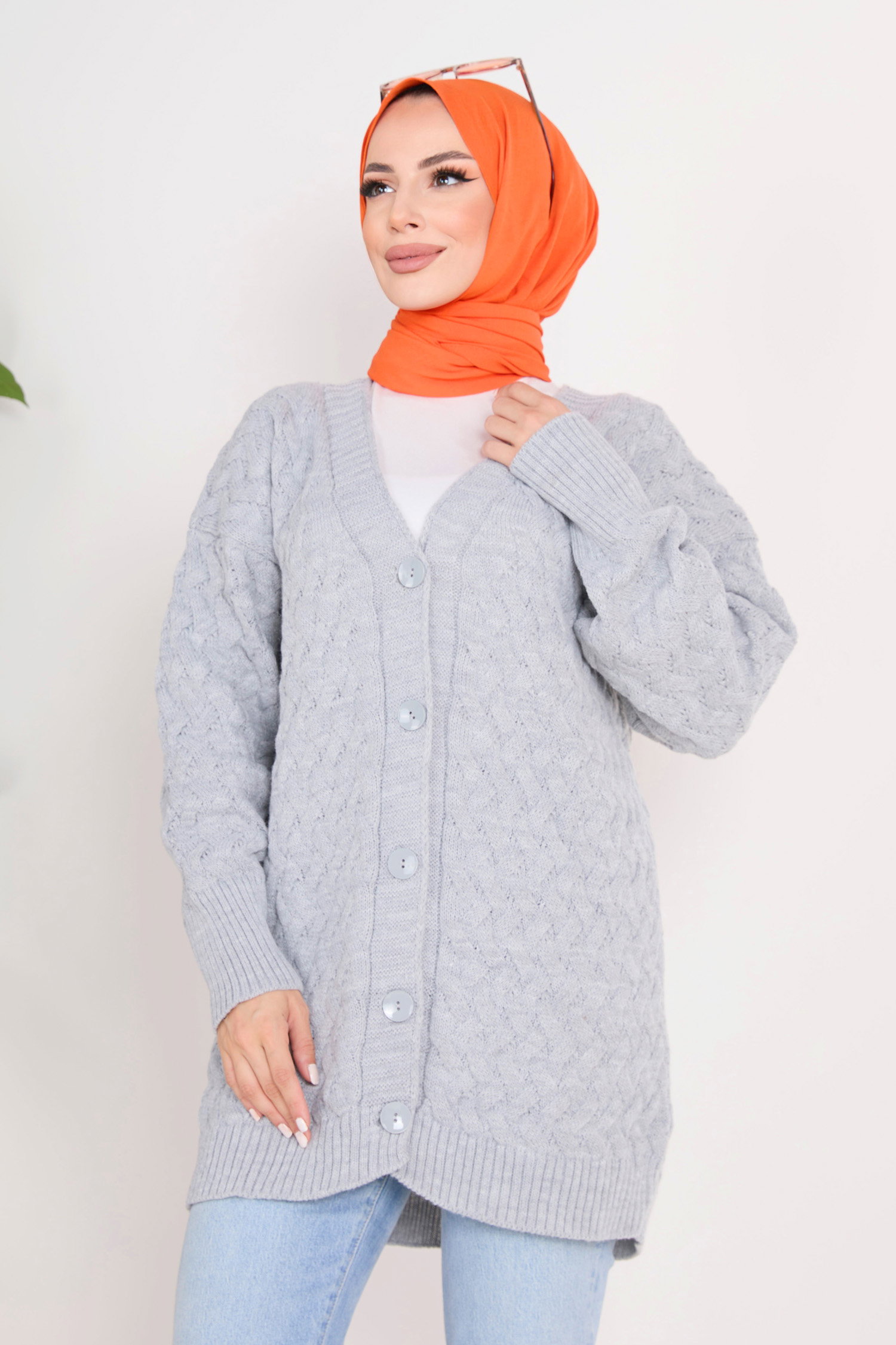 23099-GRI Triko Hırka - 1