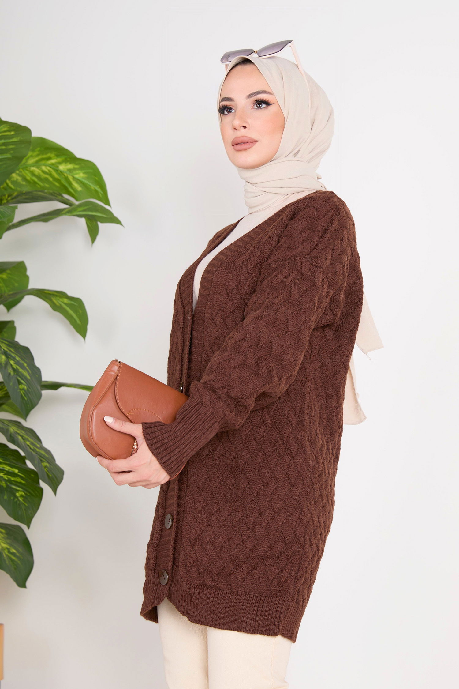 23099-KAHVE Triko Hırka - 7