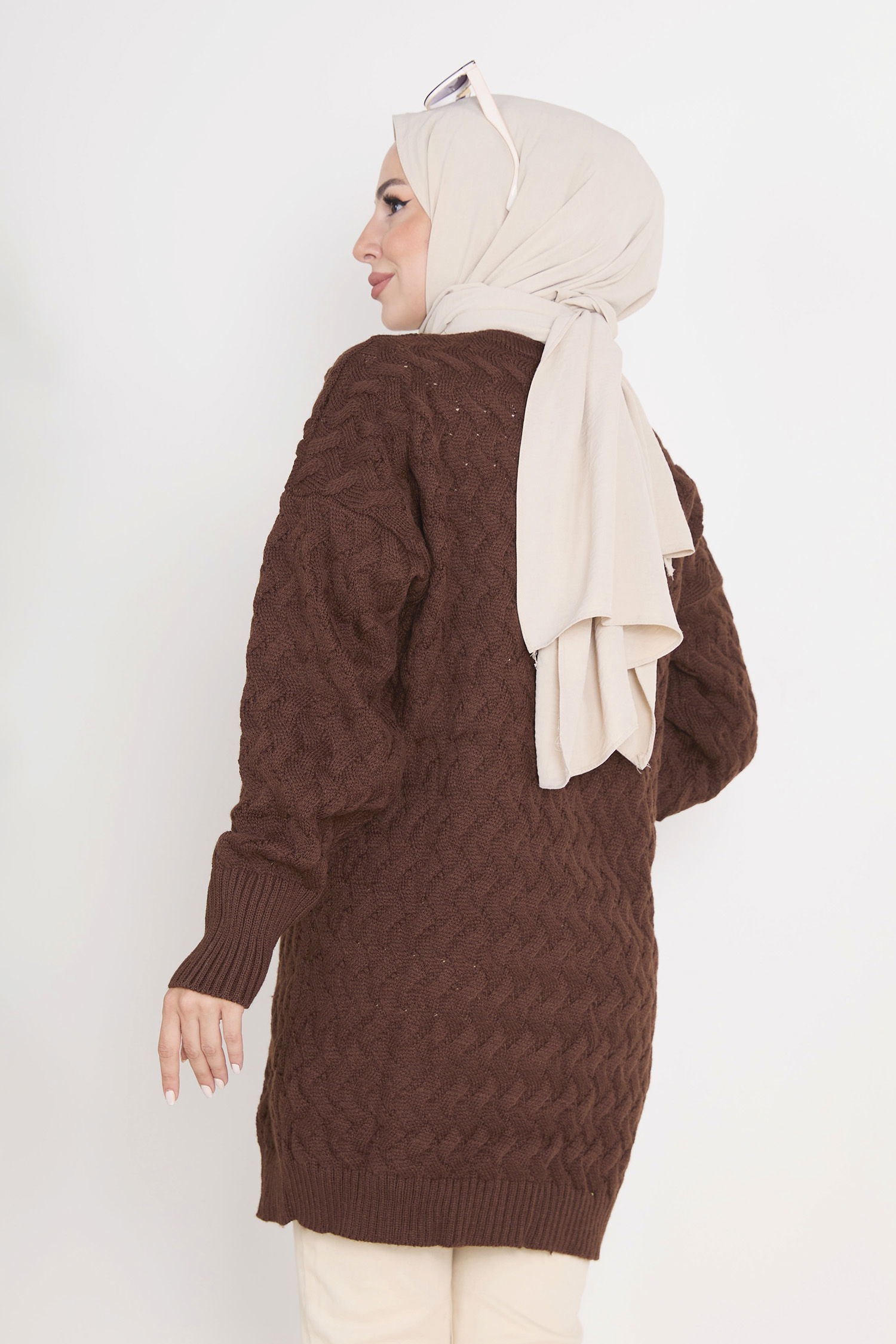 23099-KAHVE Triko Hırka - 5