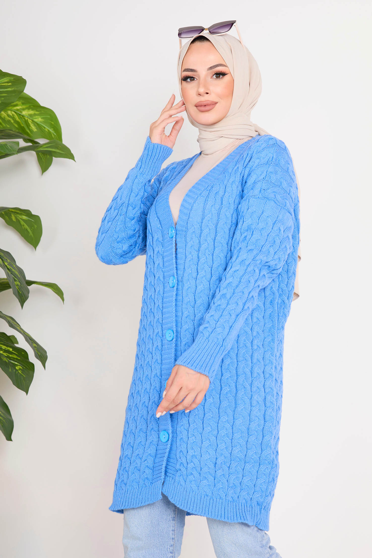 23099-MAVI Triko Hırka - 1