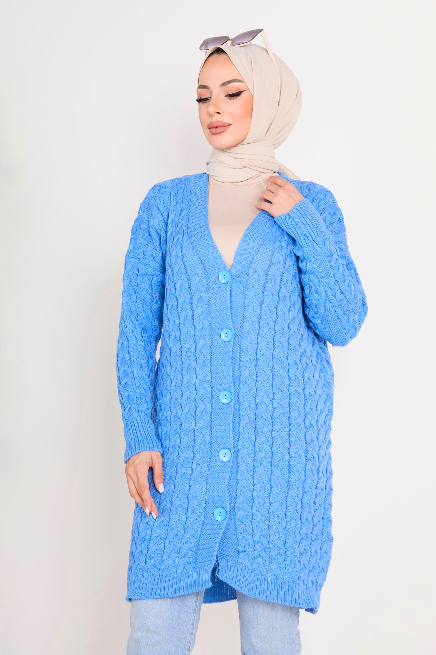 23099-MAVI Triko Hırka - 9