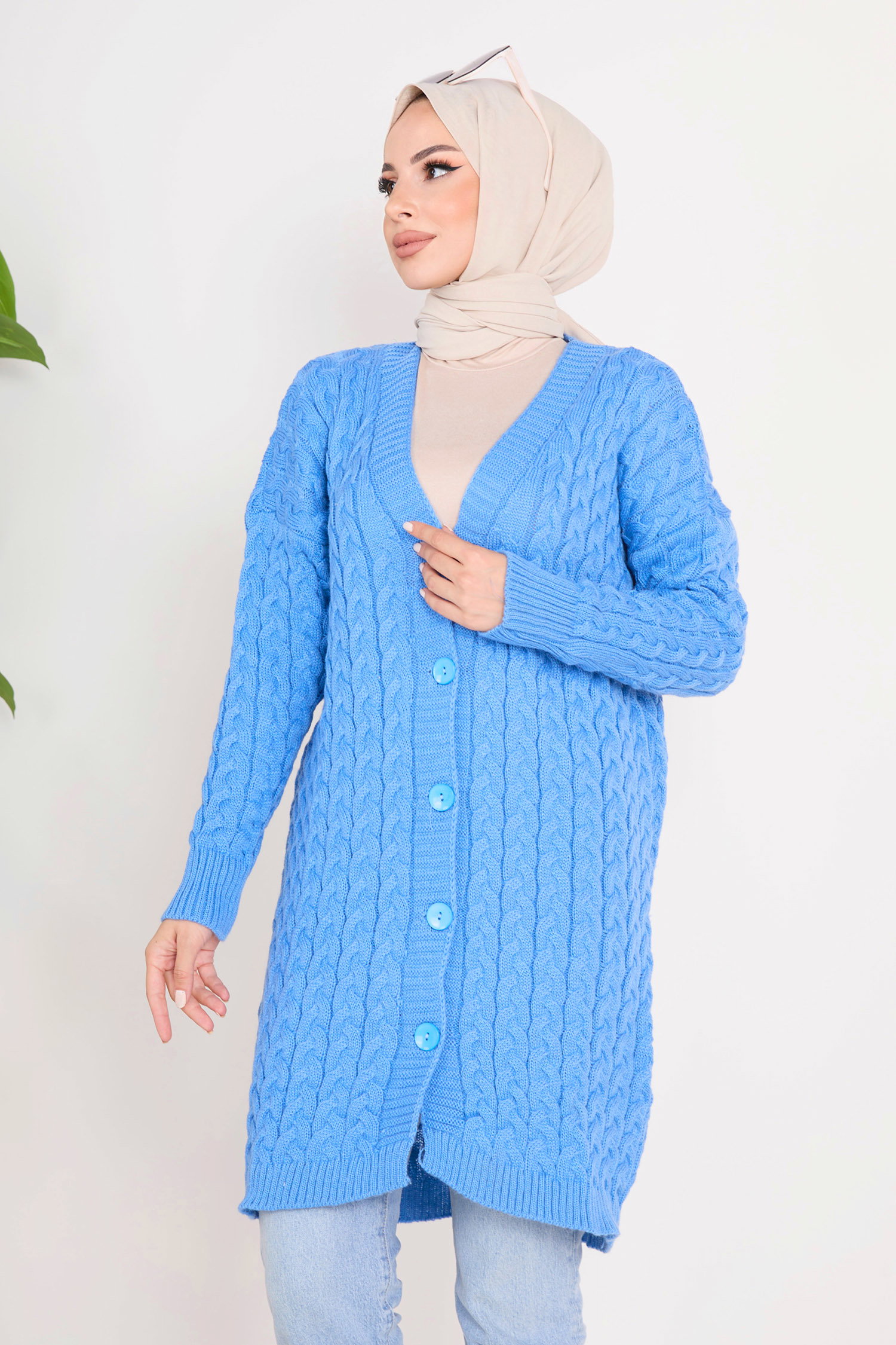 23099-MAVI Triko Hırka - 8