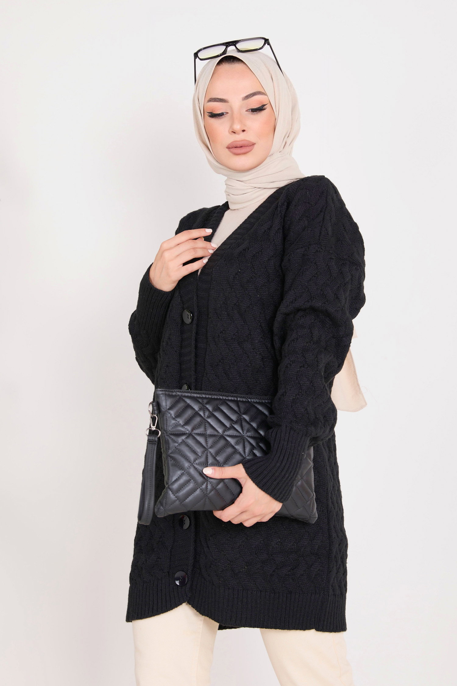 23099-SIYAH Triko Hırka - 2