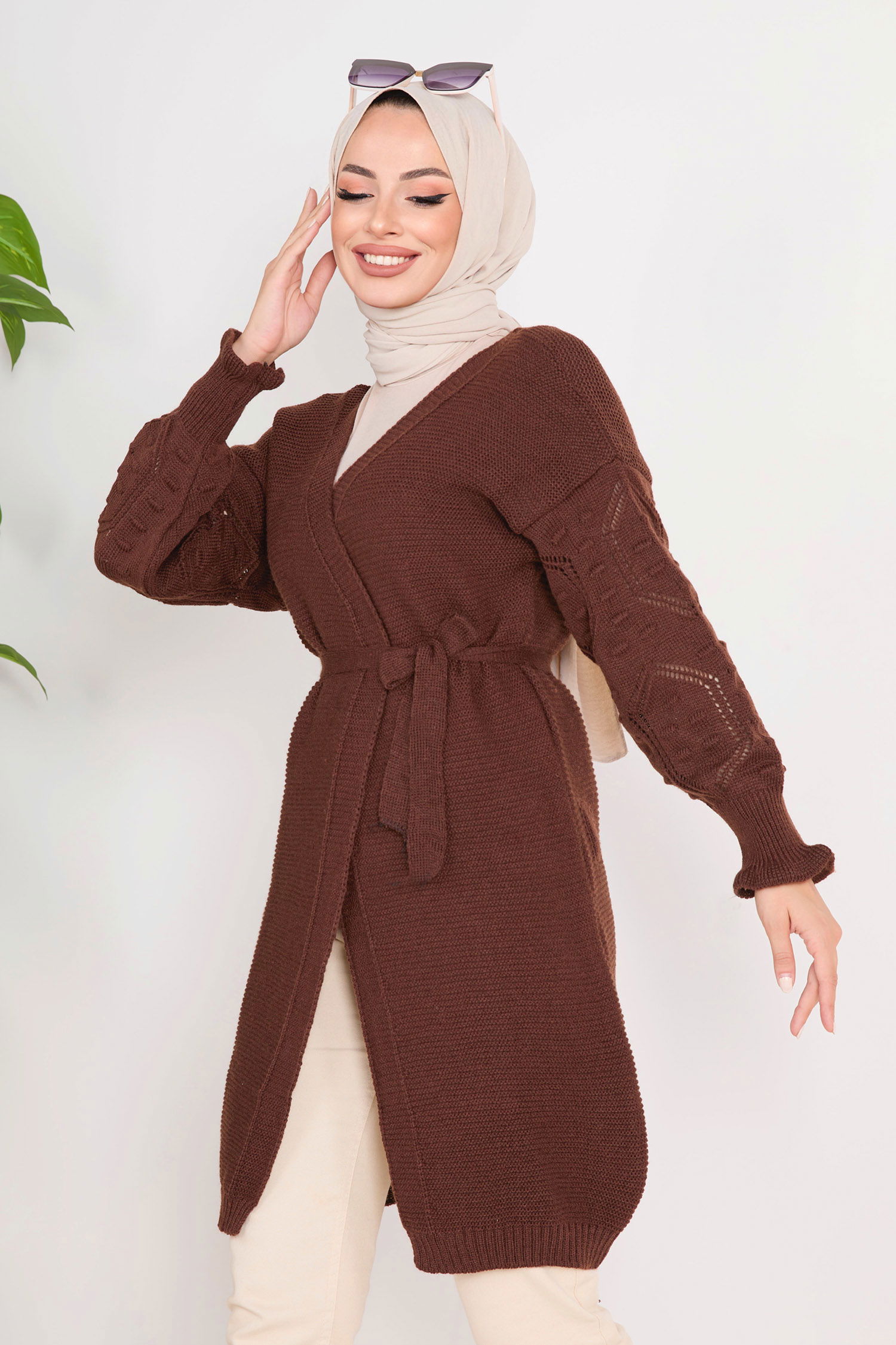 23101-KAHVE Triko Hırka - 1