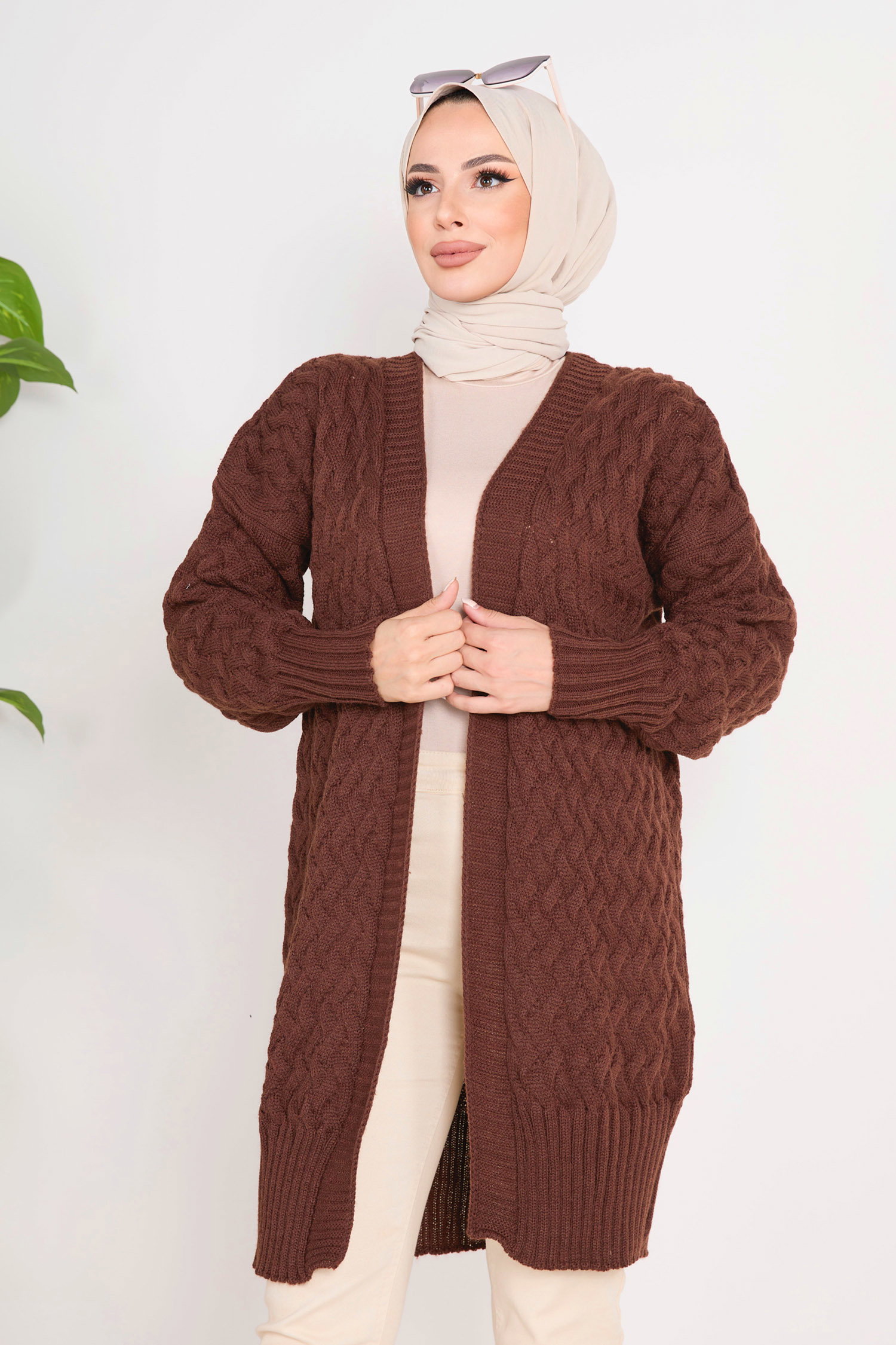 23104-KAHVE Triko Hırka - 3