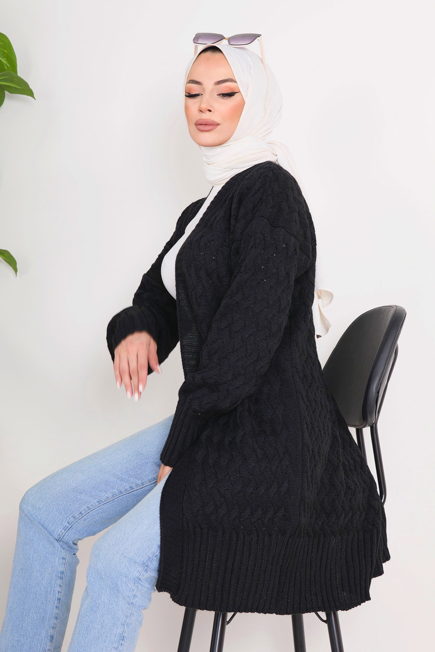 23104-SIYAH Triko Hırka - 1