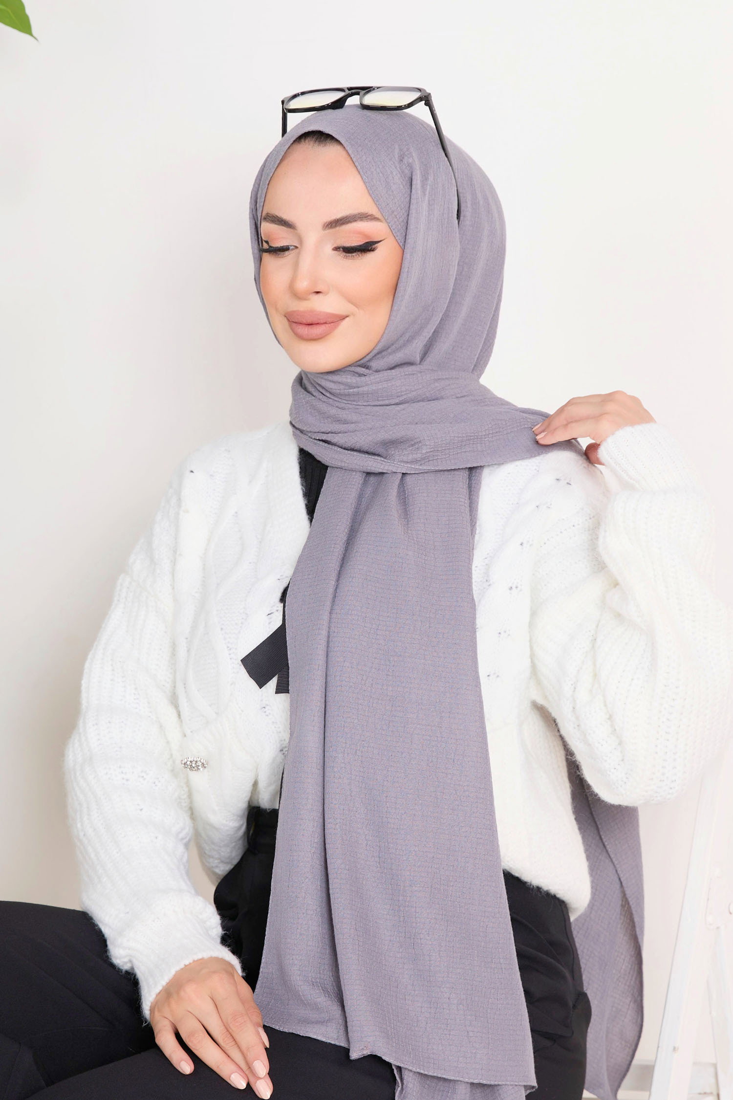 23352-GRI Soft Pamuk Şal - 13