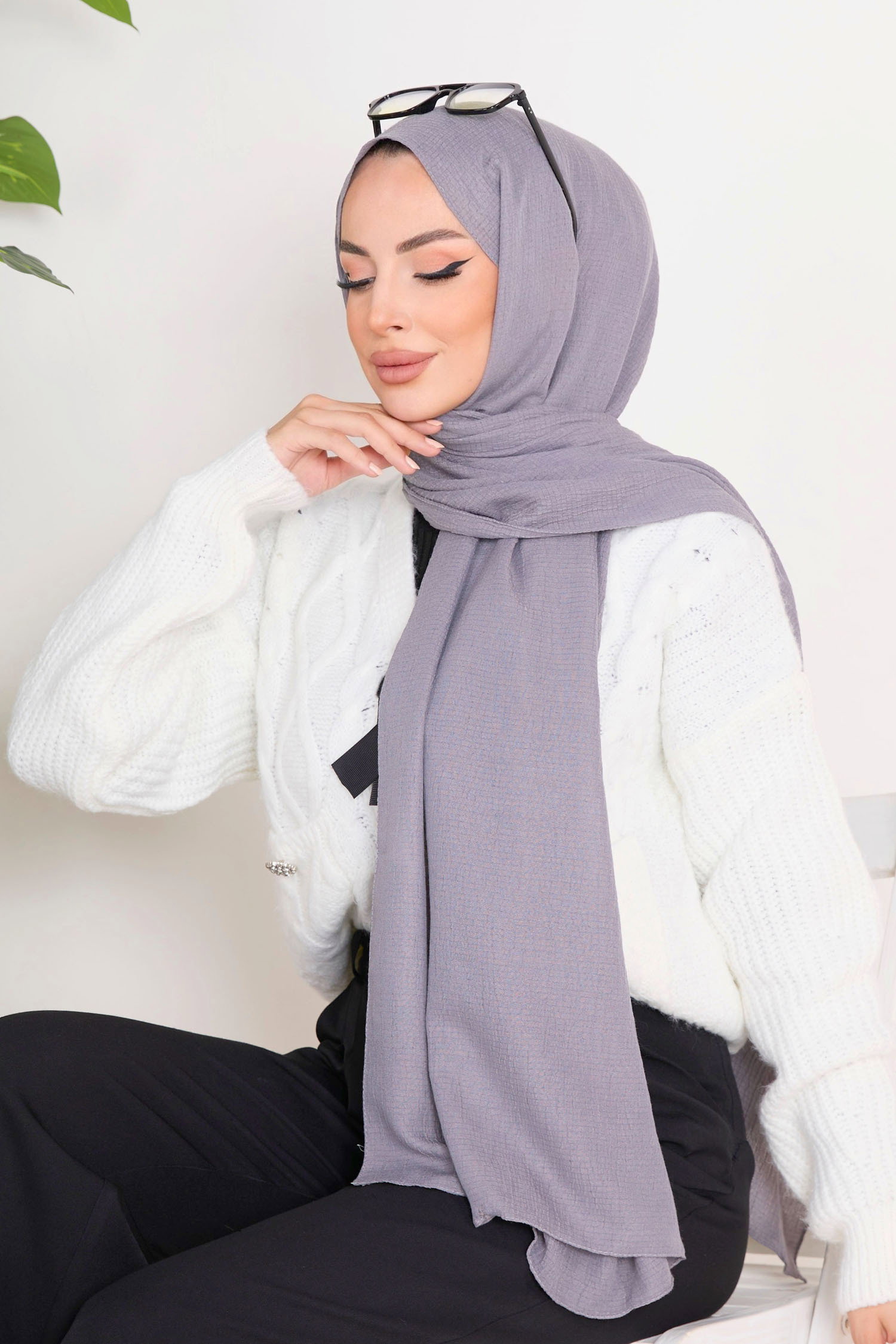 23352-GRI Soft Pamuk Şal - 9