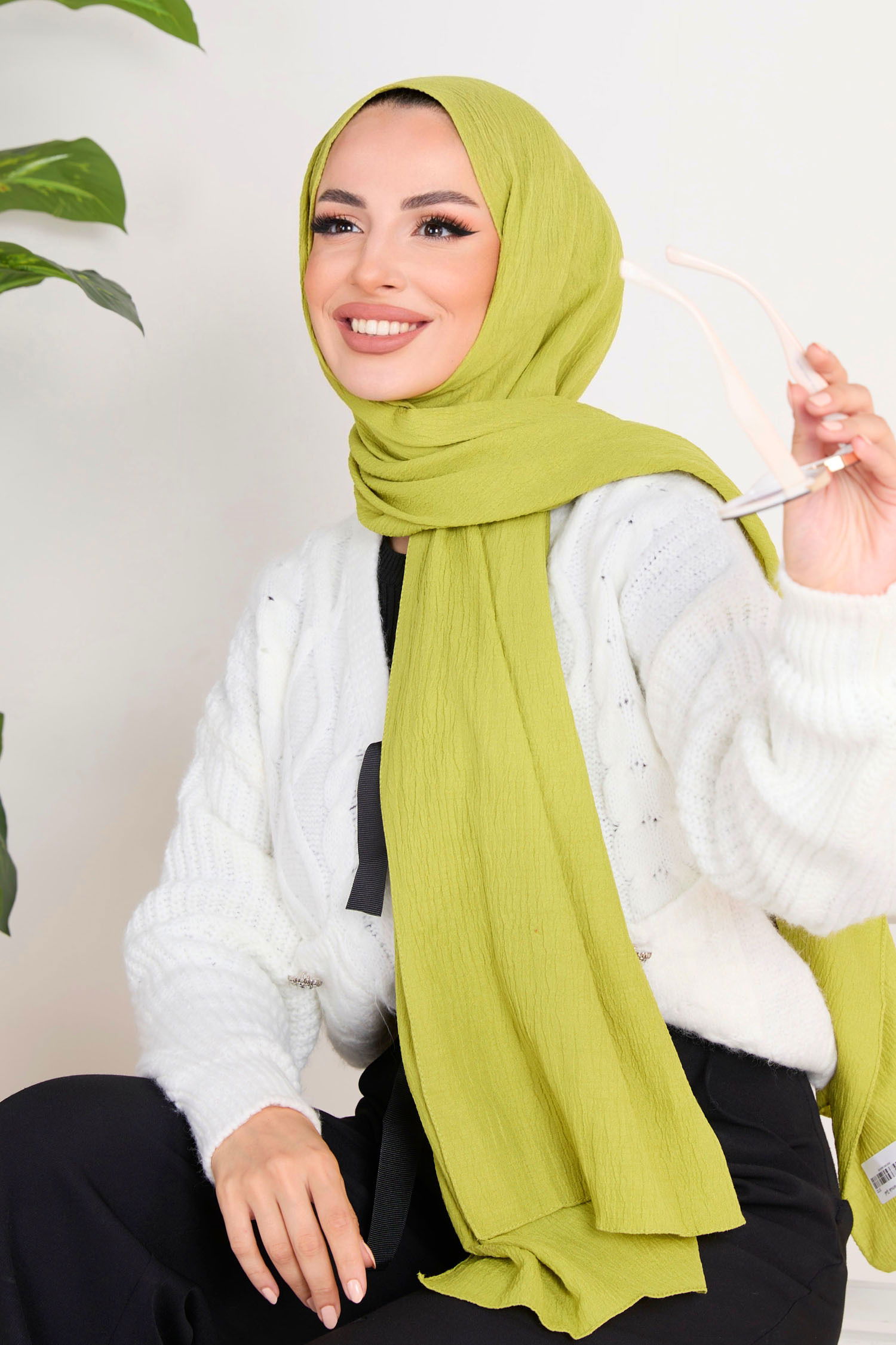 Soft Pamuk Şal Yağ Yeşili - 23352 - 6