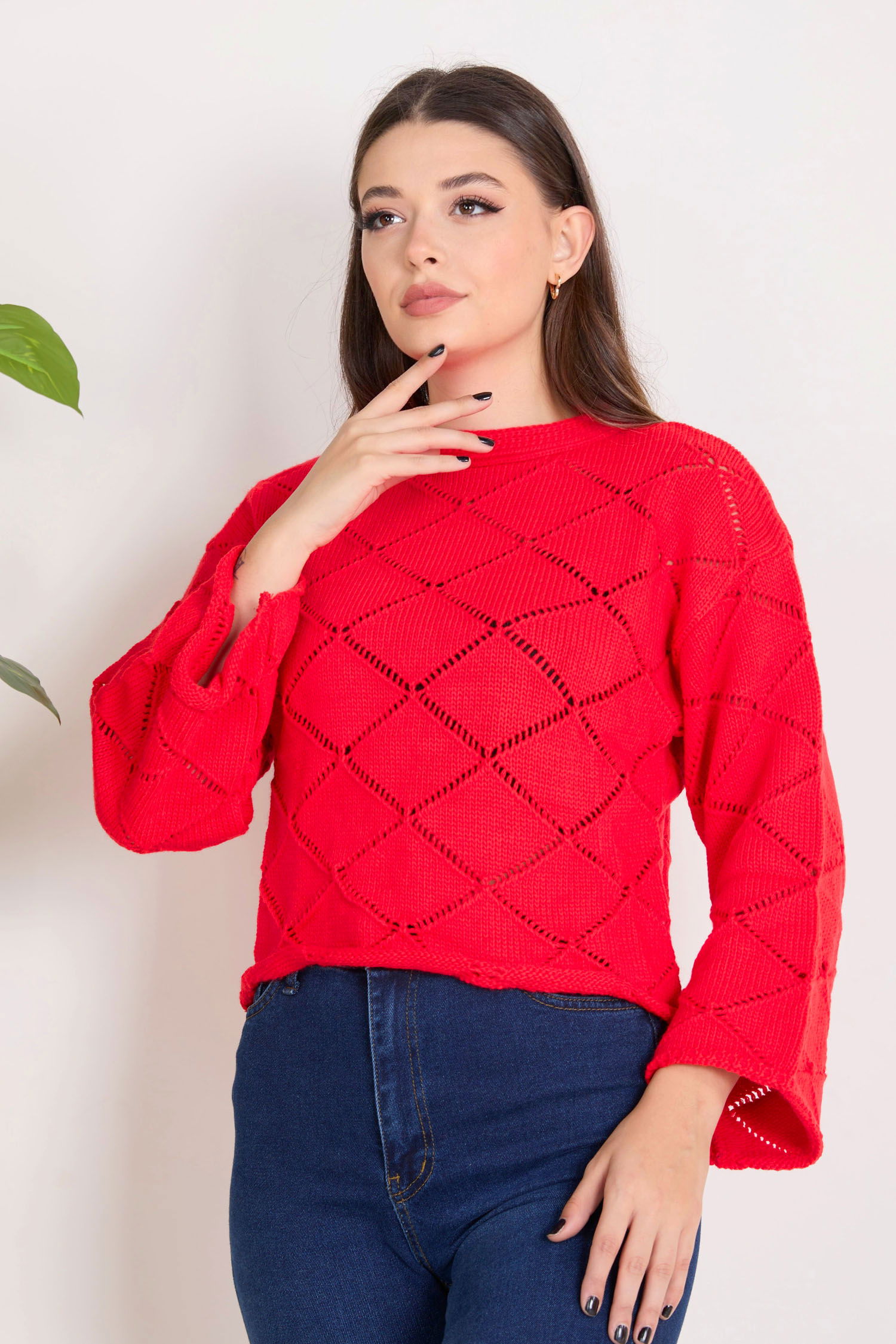 23364-KIRMIZI Triko Kazak - 1