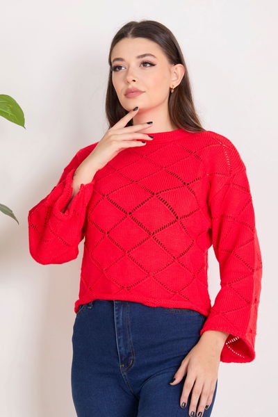 23364-KIRMIZI Triko Kazak 