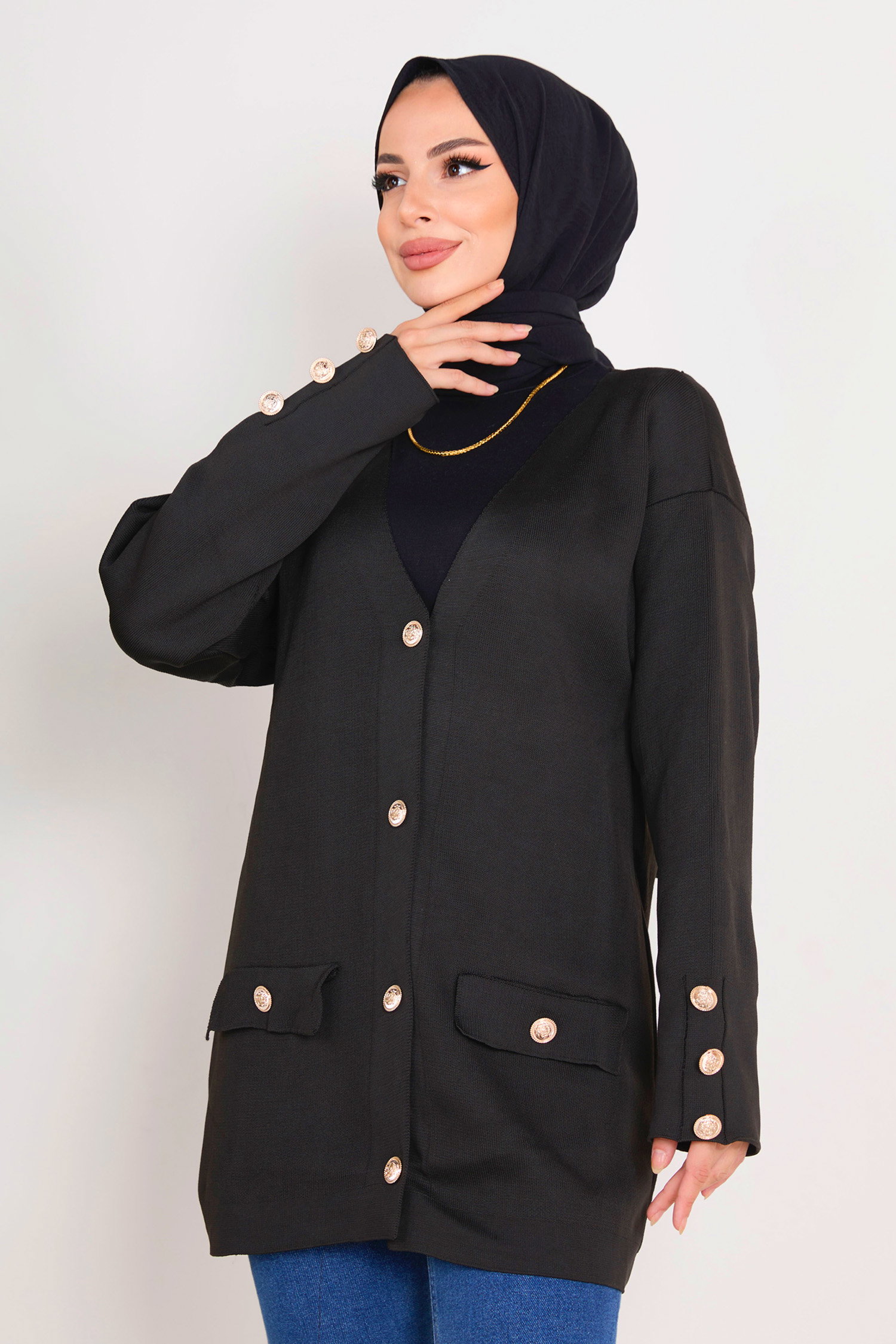 23366-SIYAH Triko Hırka - 3