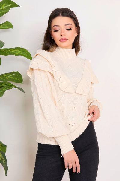 23375-KREM Triko Kazak 