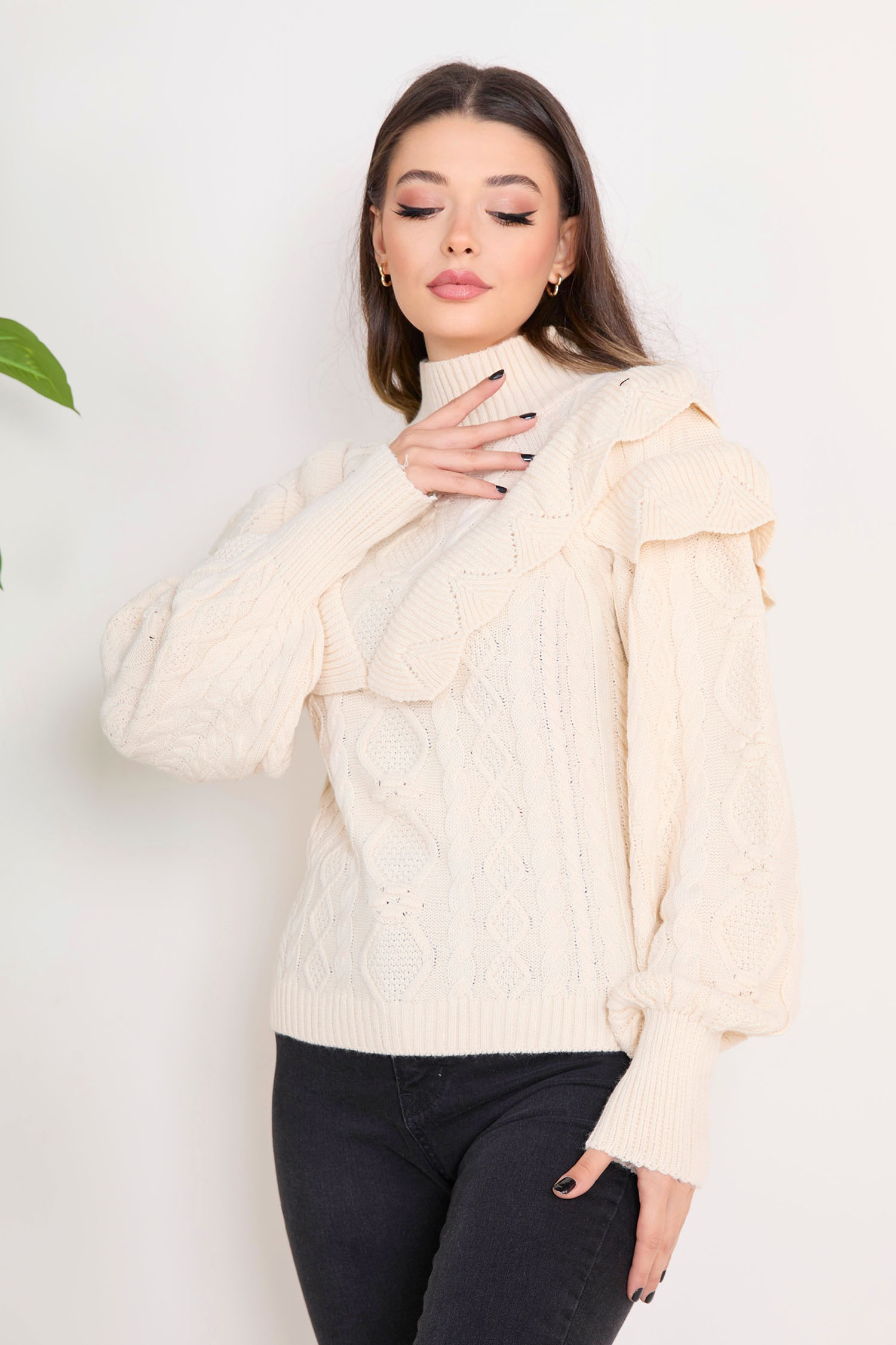 23375-KREM Triko Kazak - 2