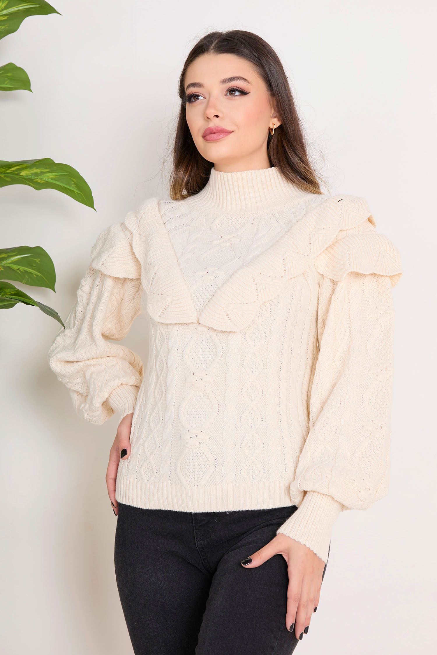 23375-KREM Triko Kazak - 3
