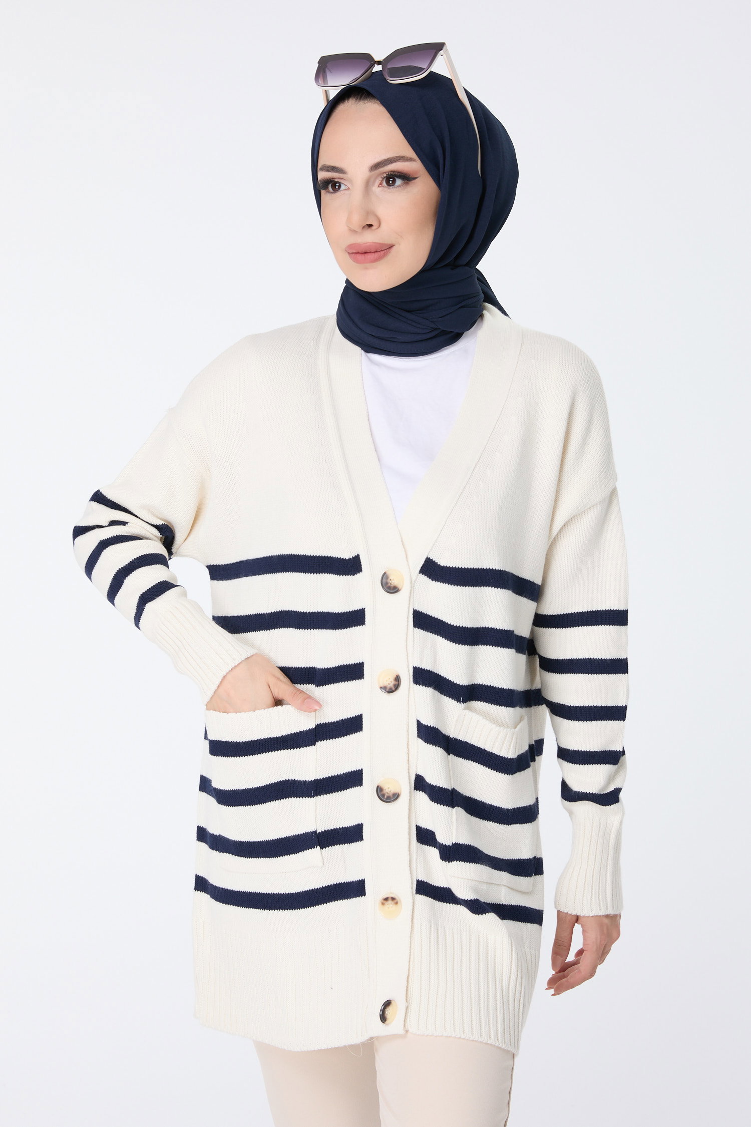 23376-LACIVERT Triko Hırka - 4