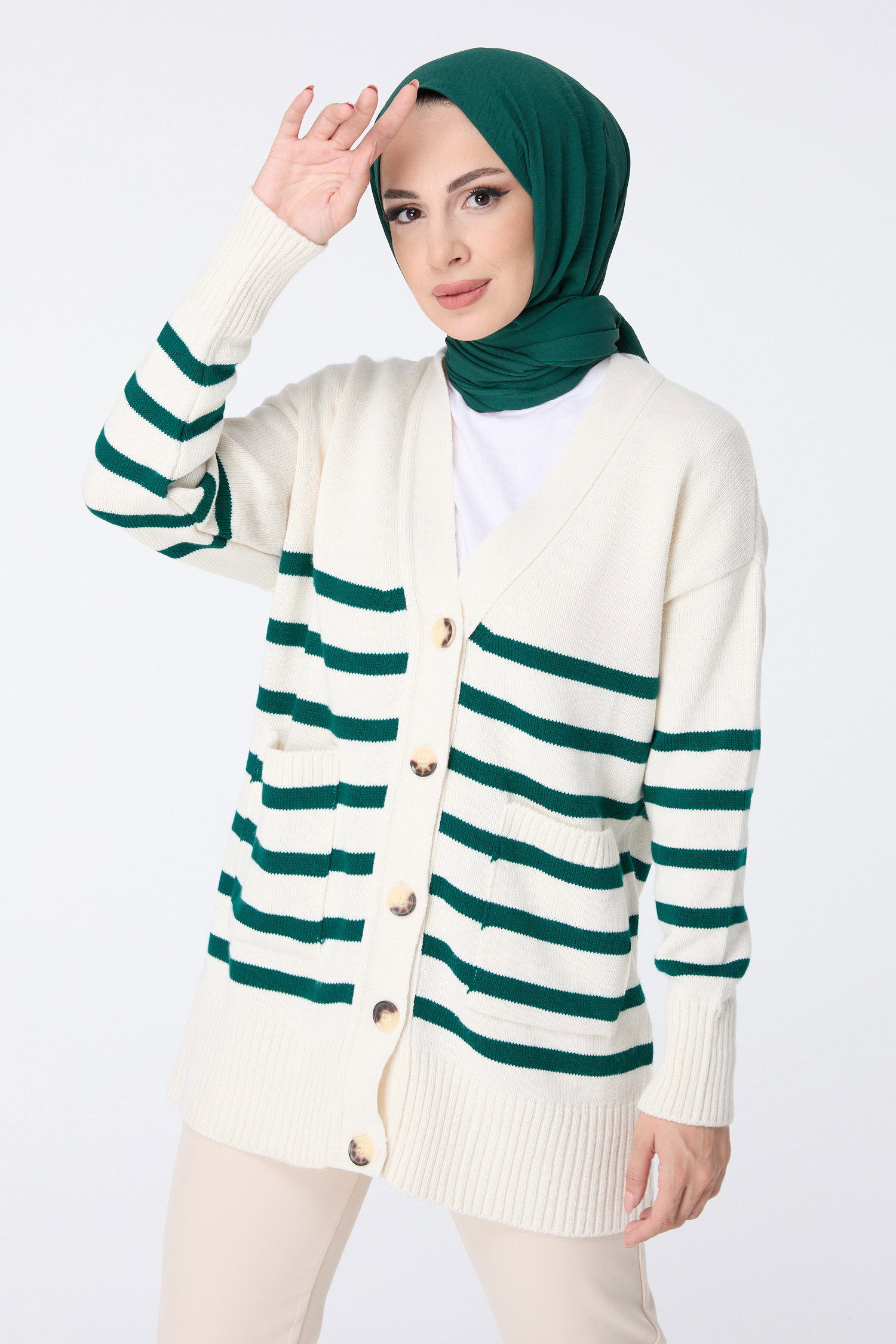 23376-YESIL Triko Hırka - 1