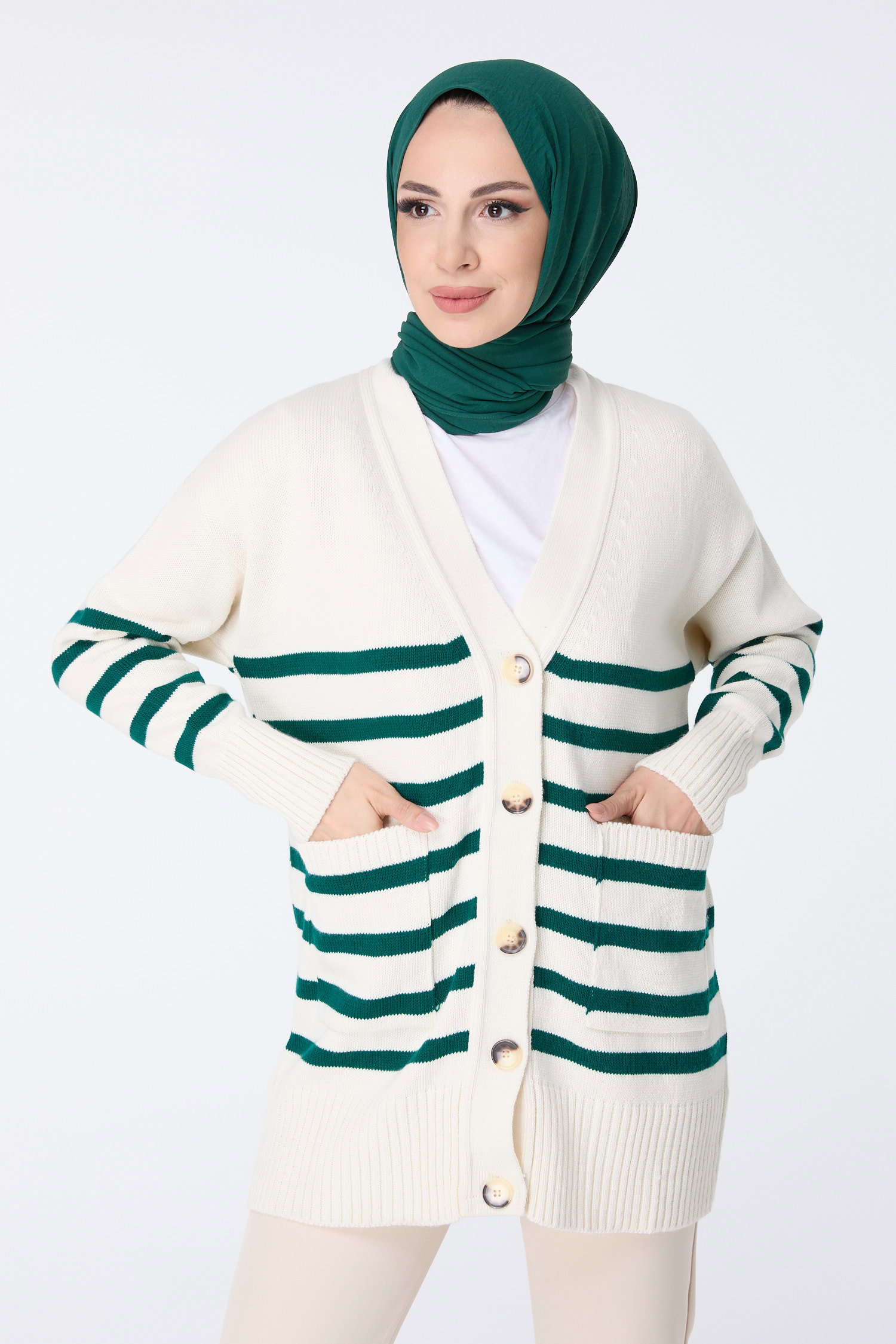 23376-YESIL Triko Hırka - 2