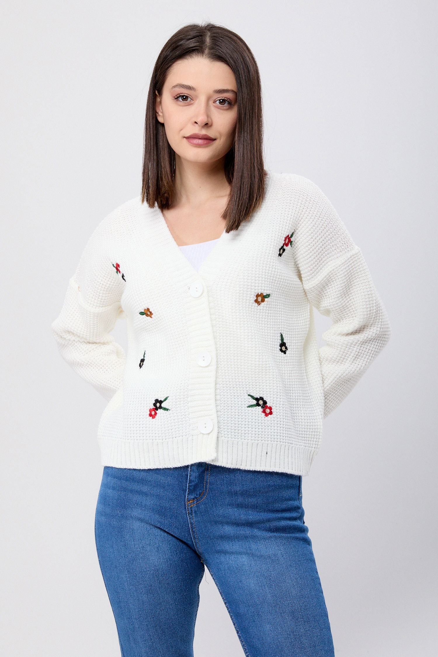 23407-BEYAZ Triko Hırka - 1