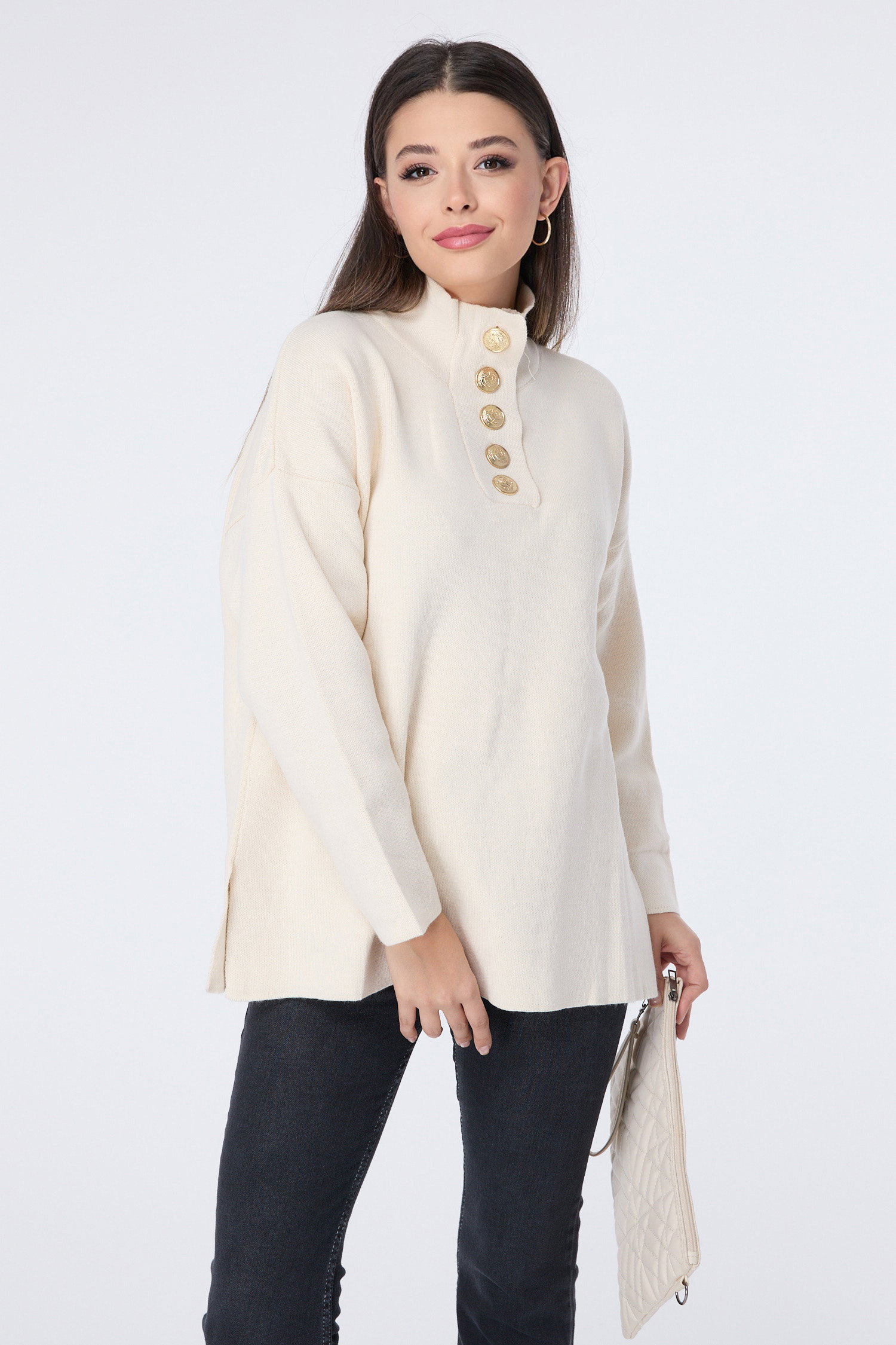 23412-EKRU Triko Tunik - 1