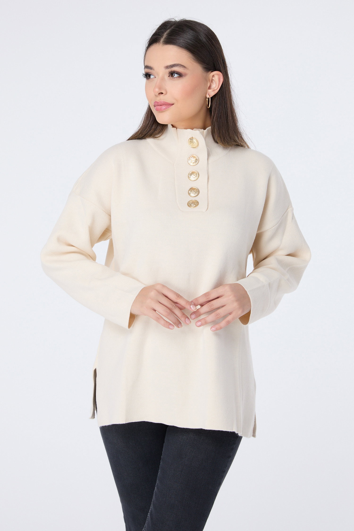 23412-EKRU Triko Tunik - 4