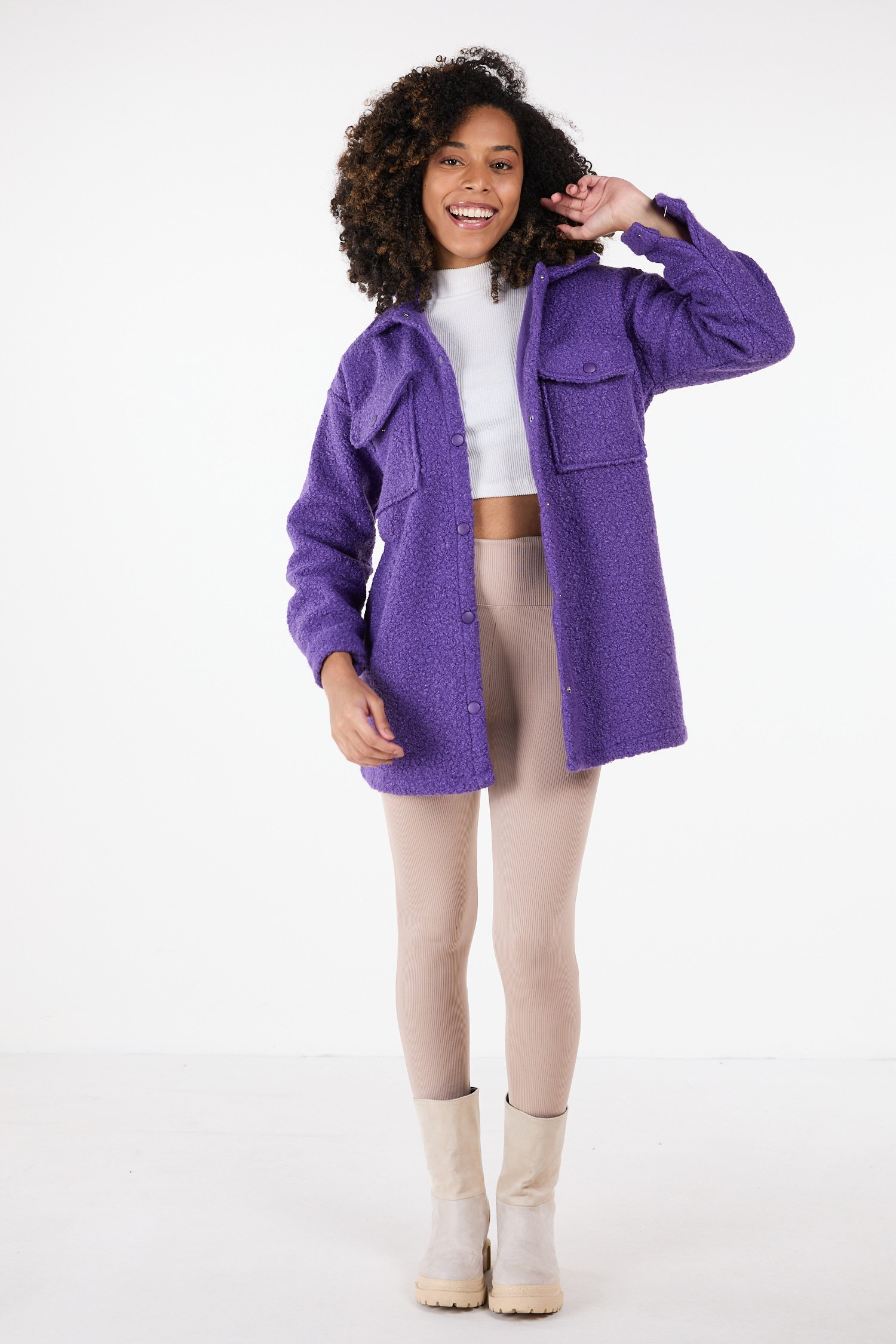 23436-LILA Kaşe Kaban - 3