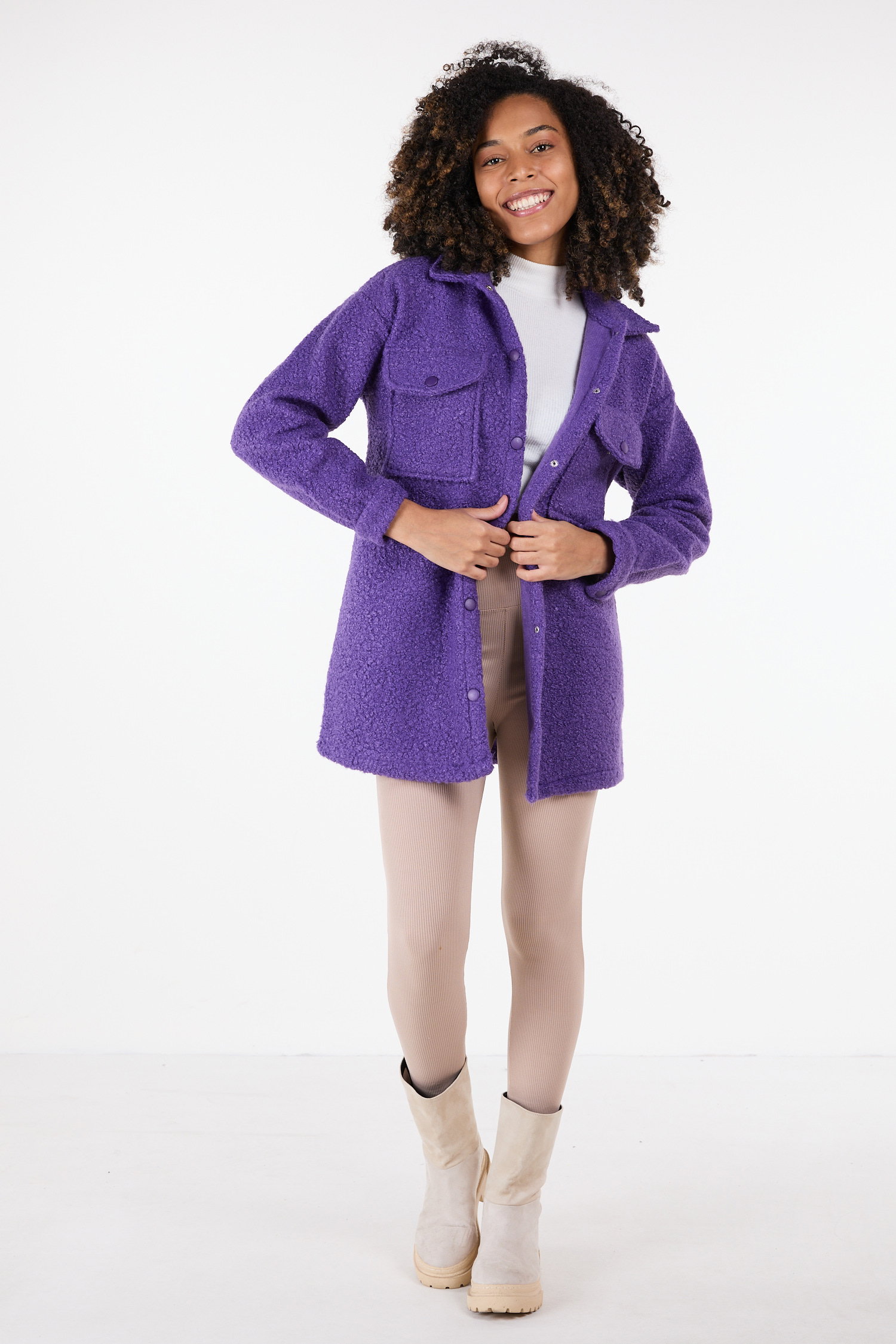 23436-LILA Kaşe Kaban - 4