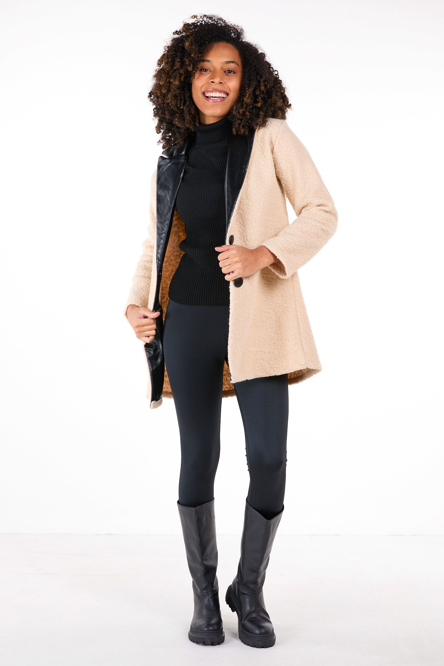 23437-KREM Kaşe Kaban - 1