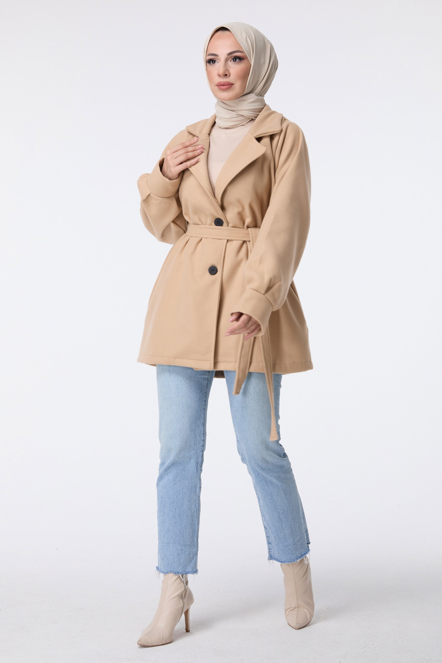 23453-BEJ Kaşe Kaban - 1