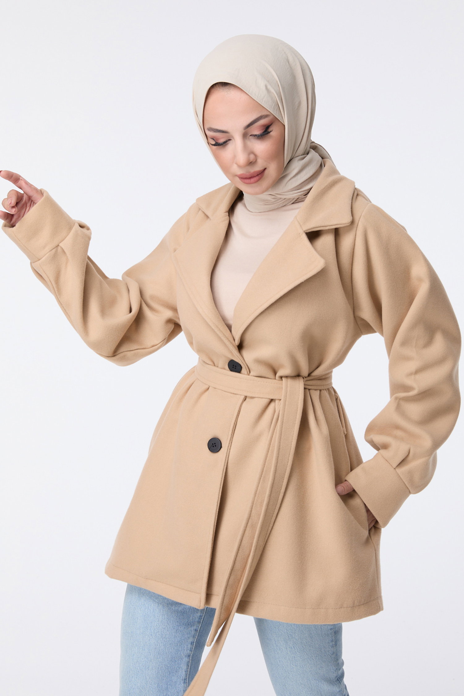 23453-BEJ Kaşe Kaban - 3