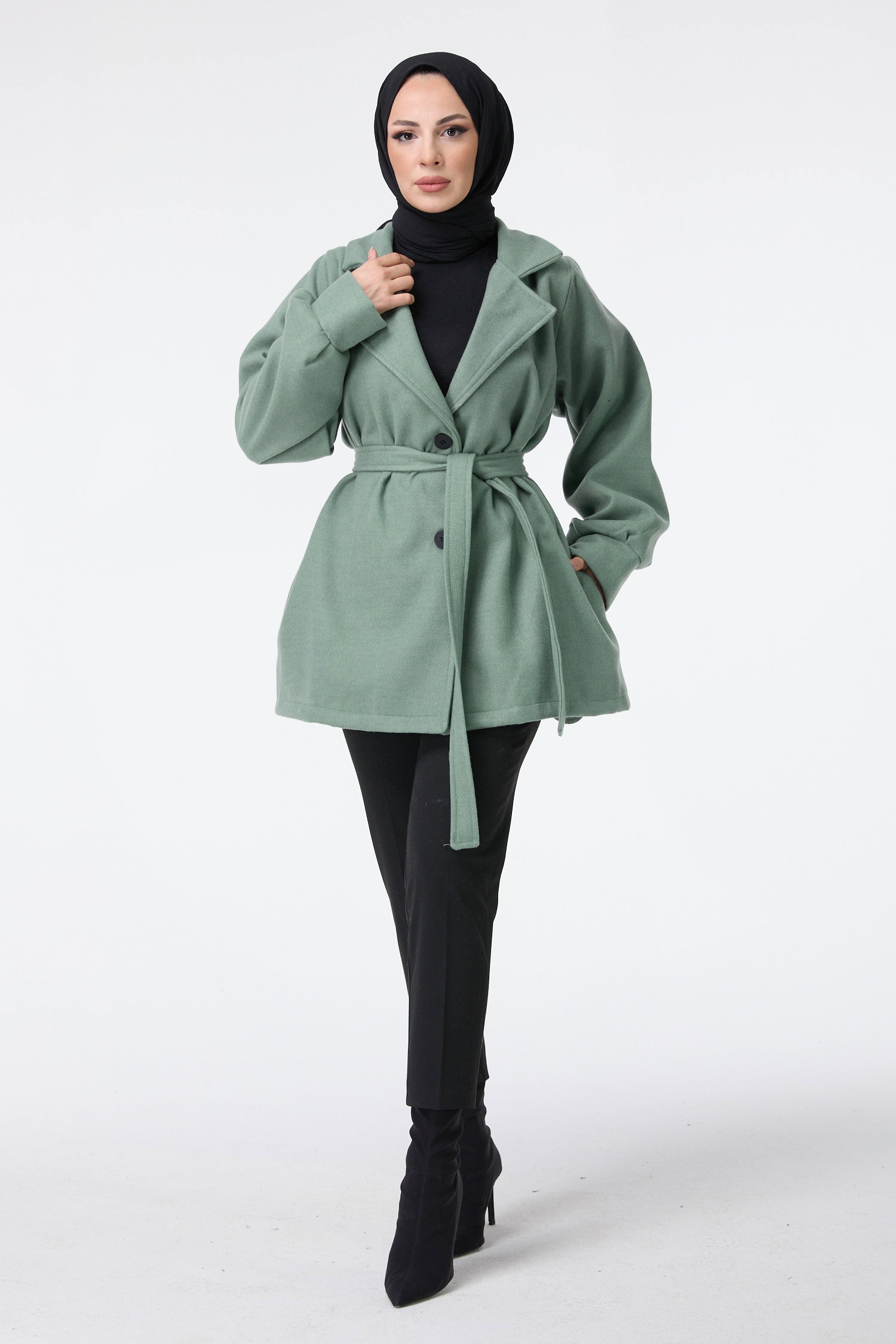 23453-MINT Kaşe Kaban - 4